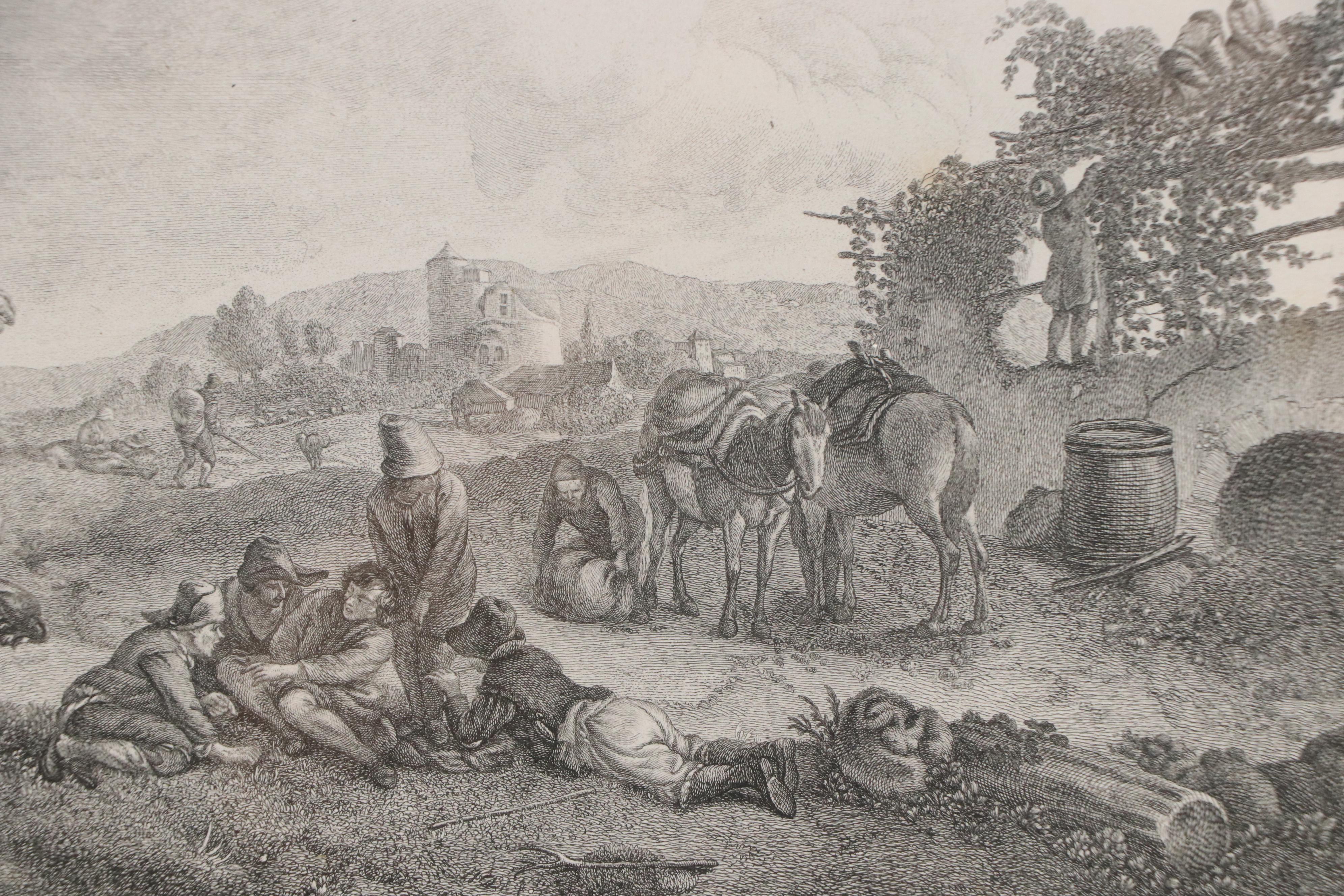 French School Engraving After Philips Wouwerman "La Fontaine du Triton," 1750