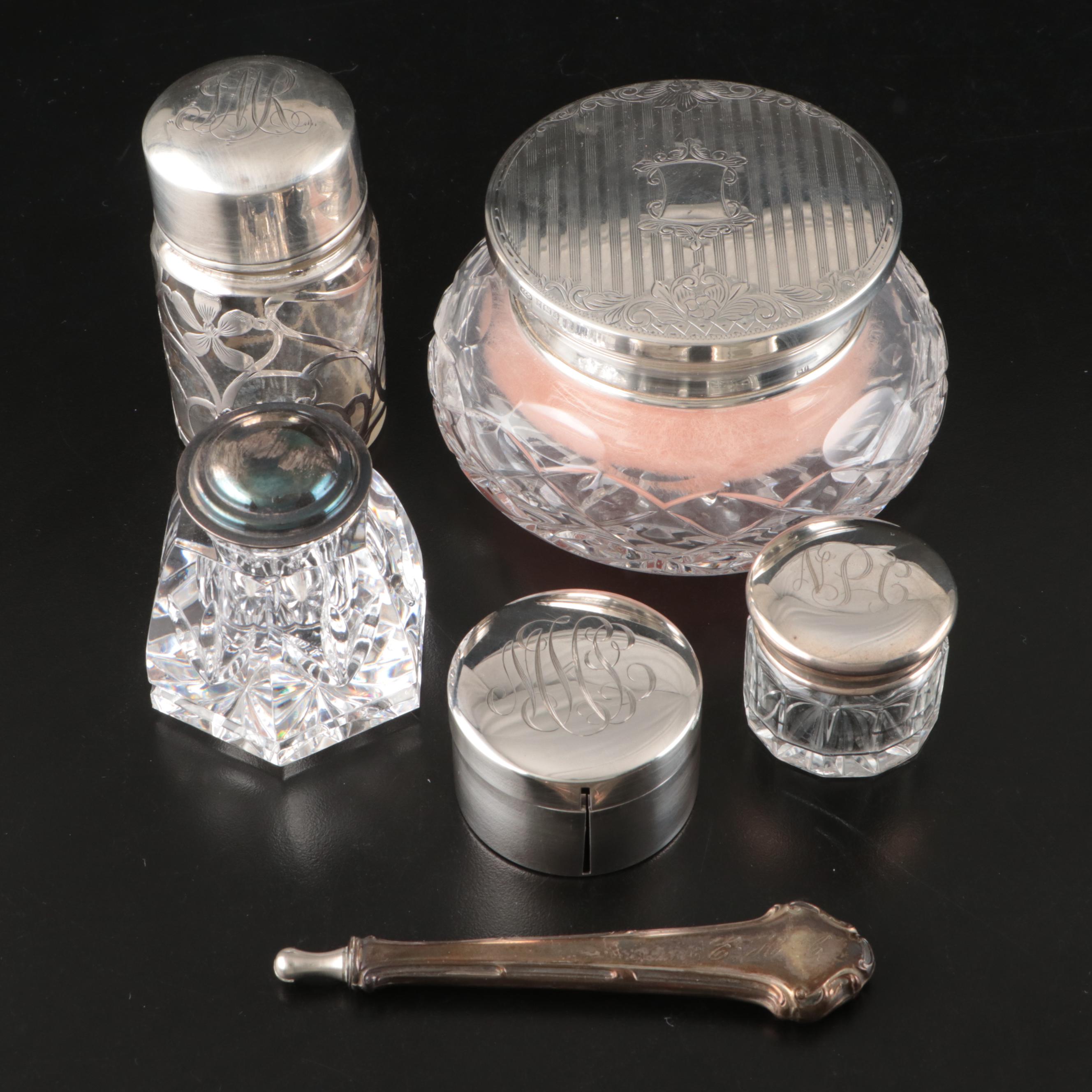 Blackinton Sterling Stamp Dispenser with Powder Jar and More Vanity Items