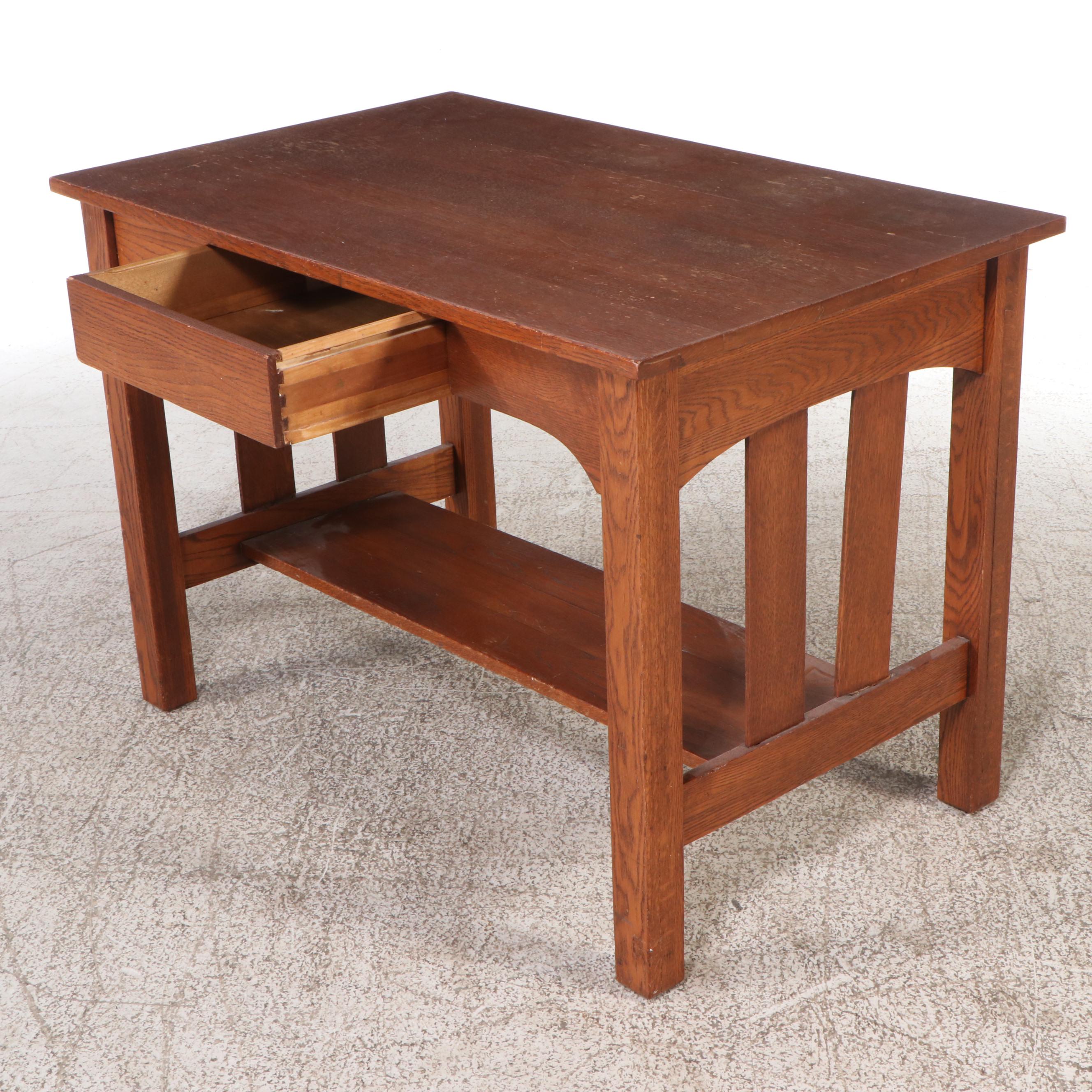 Arts & Crafts Oak Desk with Chair, Early 20th Century