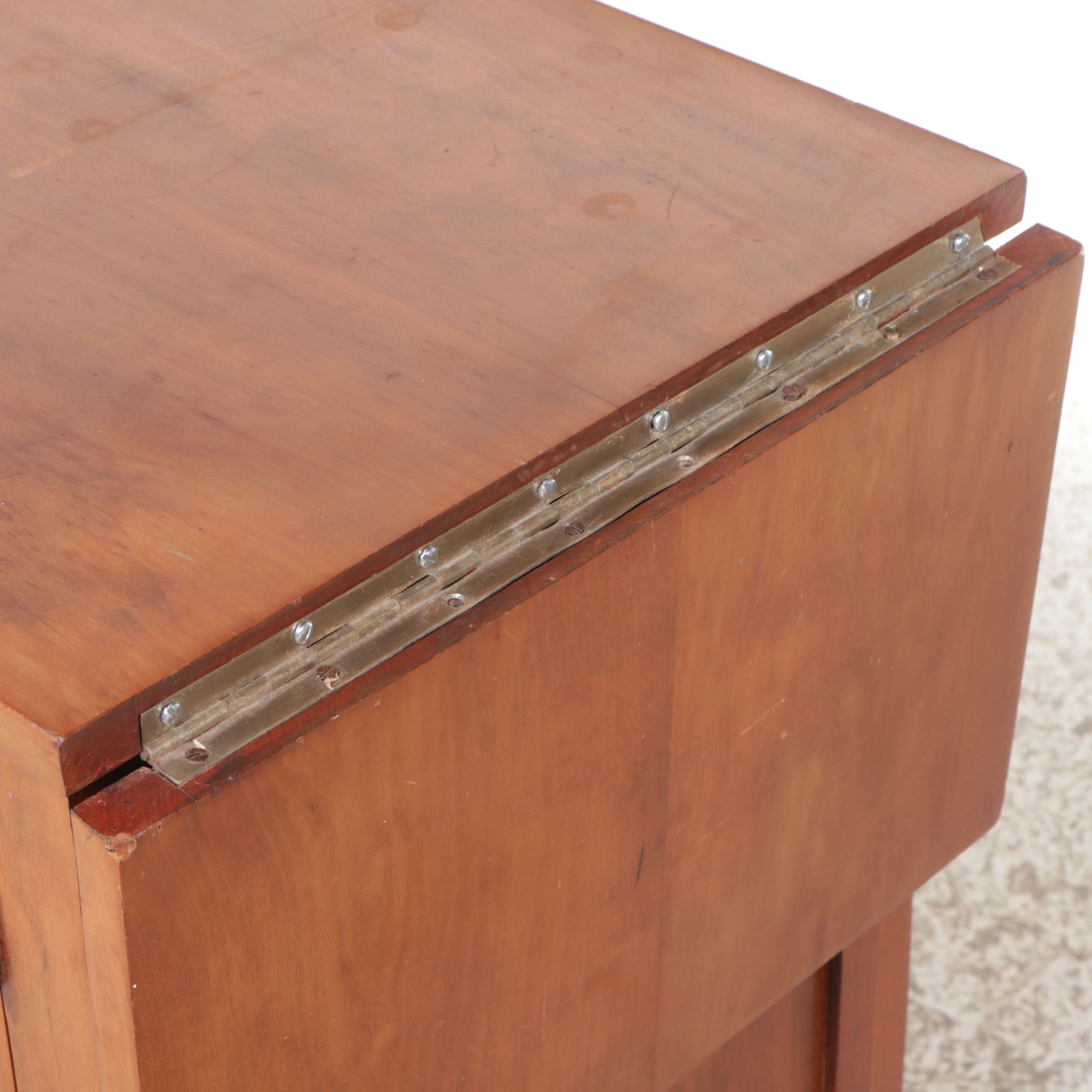 American Primitive Style Cherry Finish Kitchen Cabinet with Drop Leaf