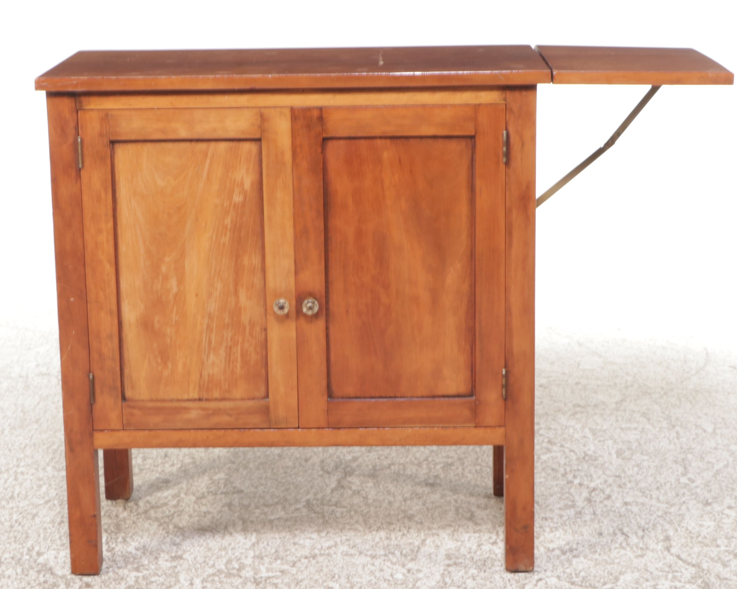 American Primitive Style Cherry Finish Kitchen Cabinet with Drop Leaf