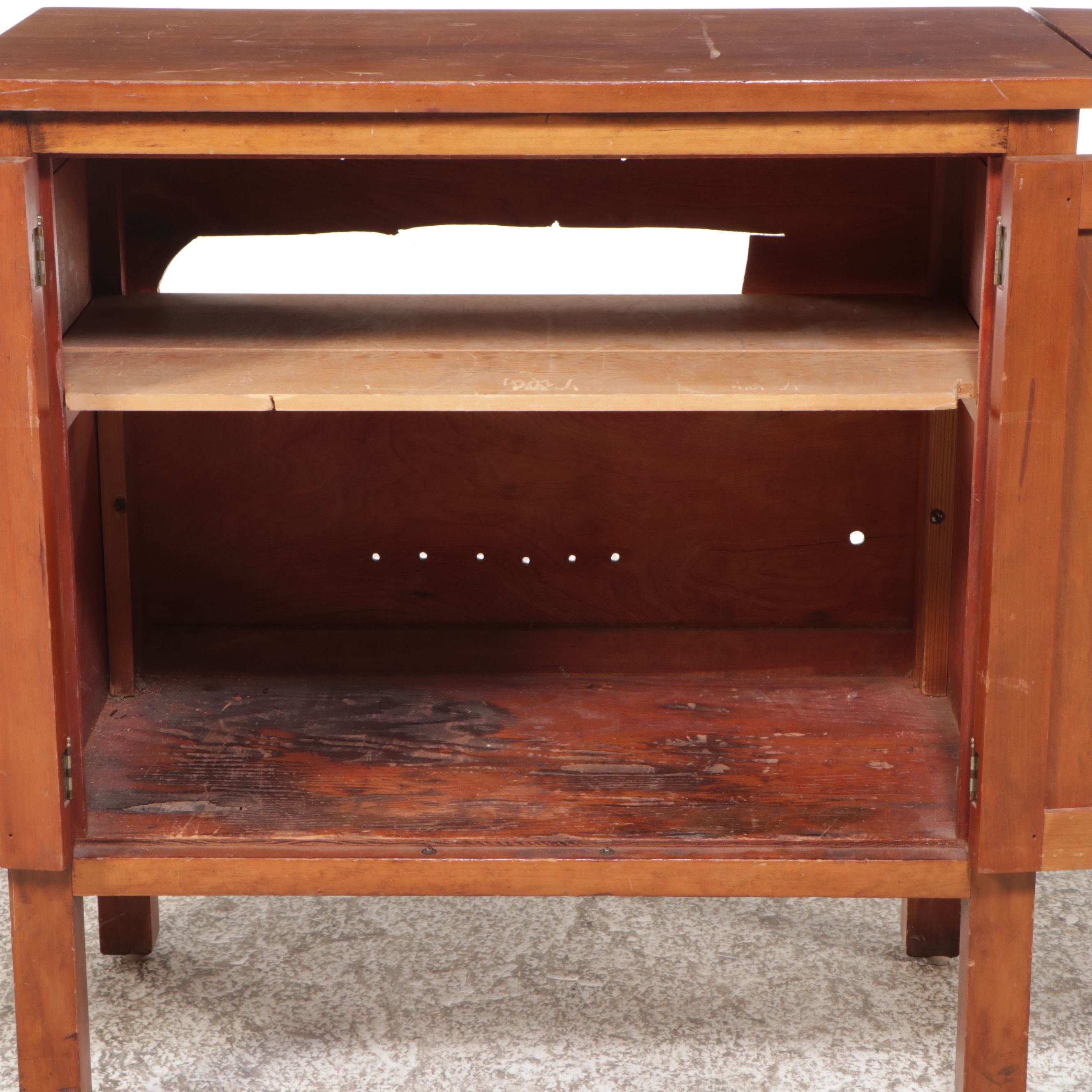 American Primitive Style Cherry Finish Kitchen Cabinet with Drop Leaf