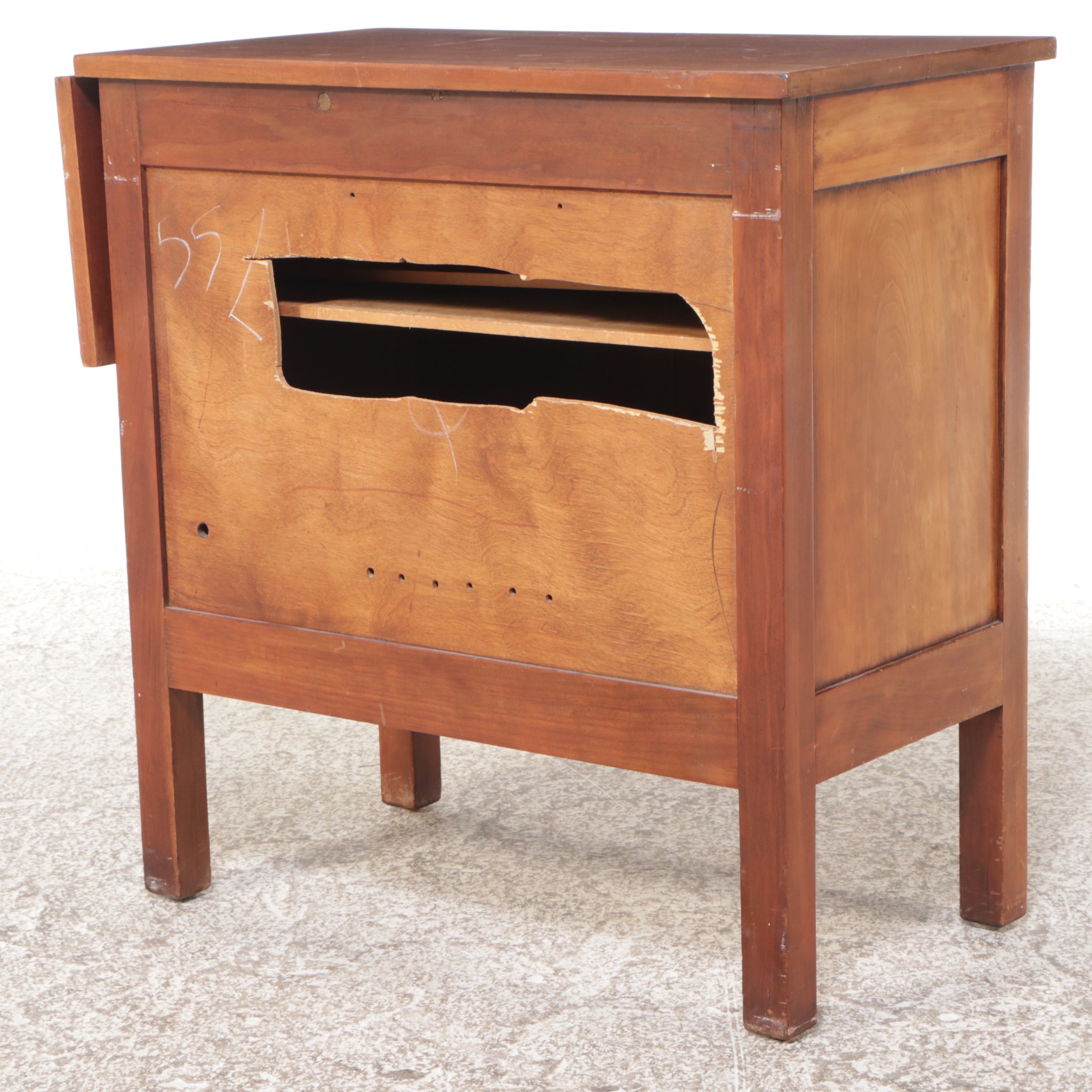 American Primitive Style Cherry Finish Kitchen Cabinet with Drop Leaf