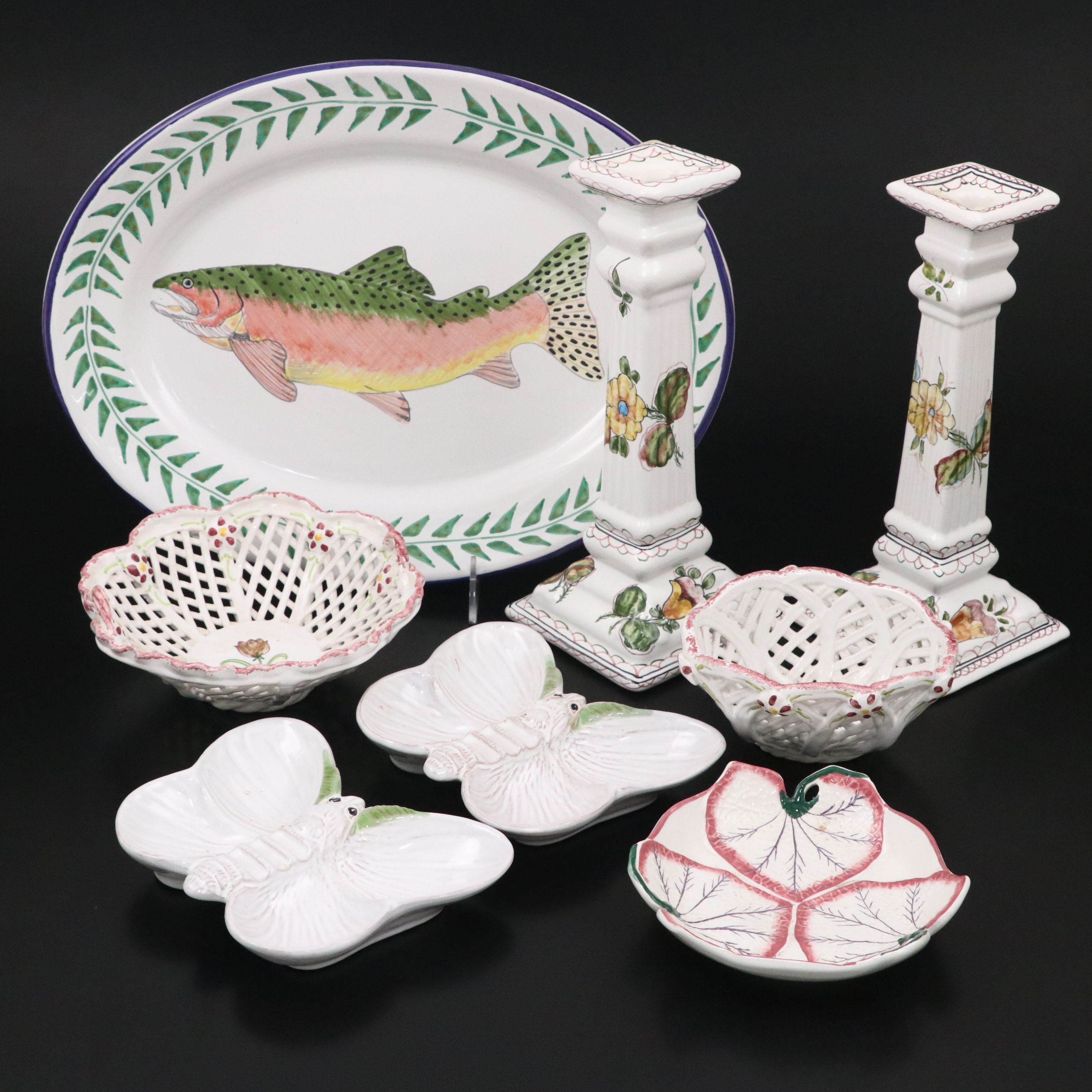 Detura Fish Platter with Other Italian and Portuguese Majolica Decor