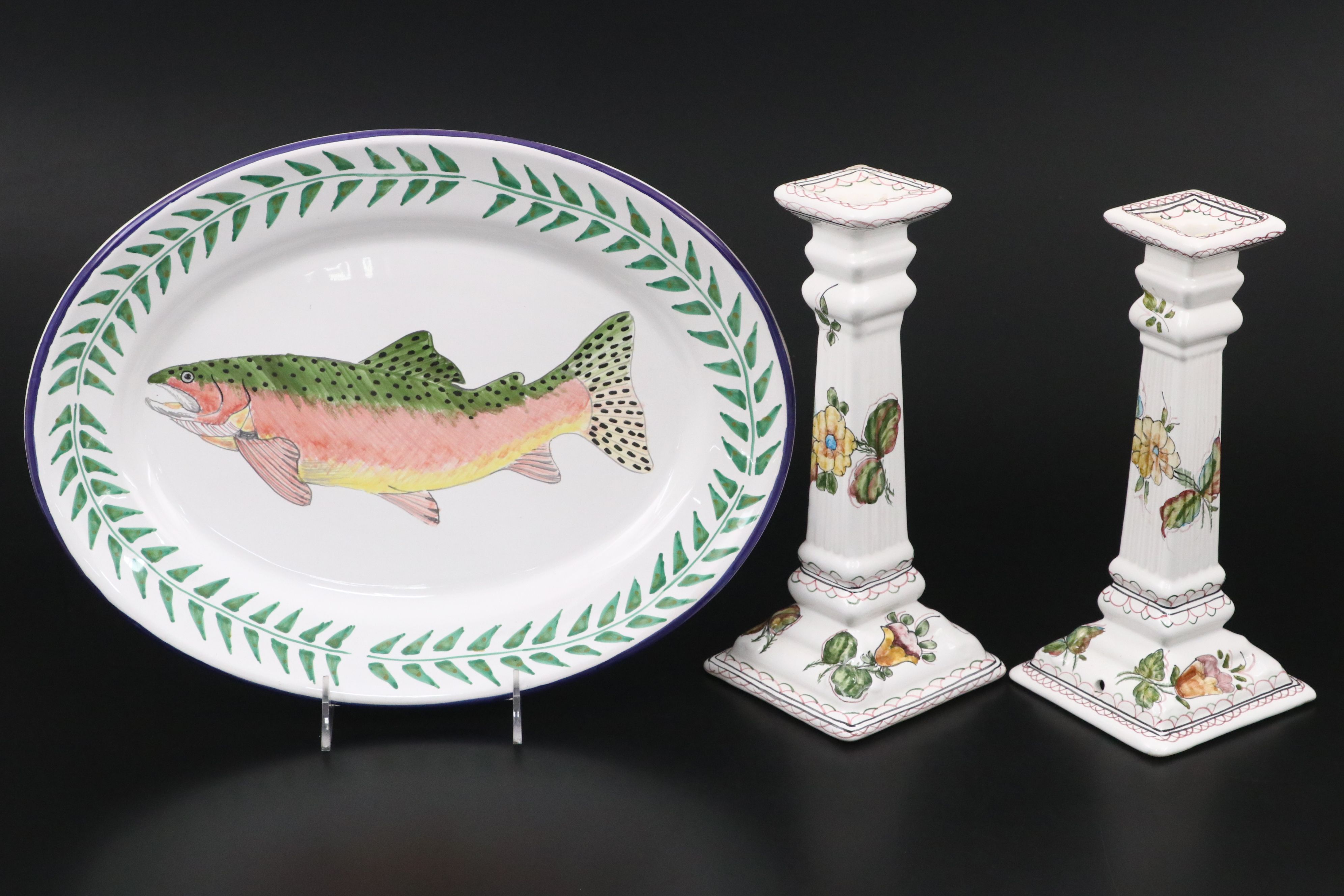Detura Fish Platter with Other Italian and Portuguese Majolica Decor