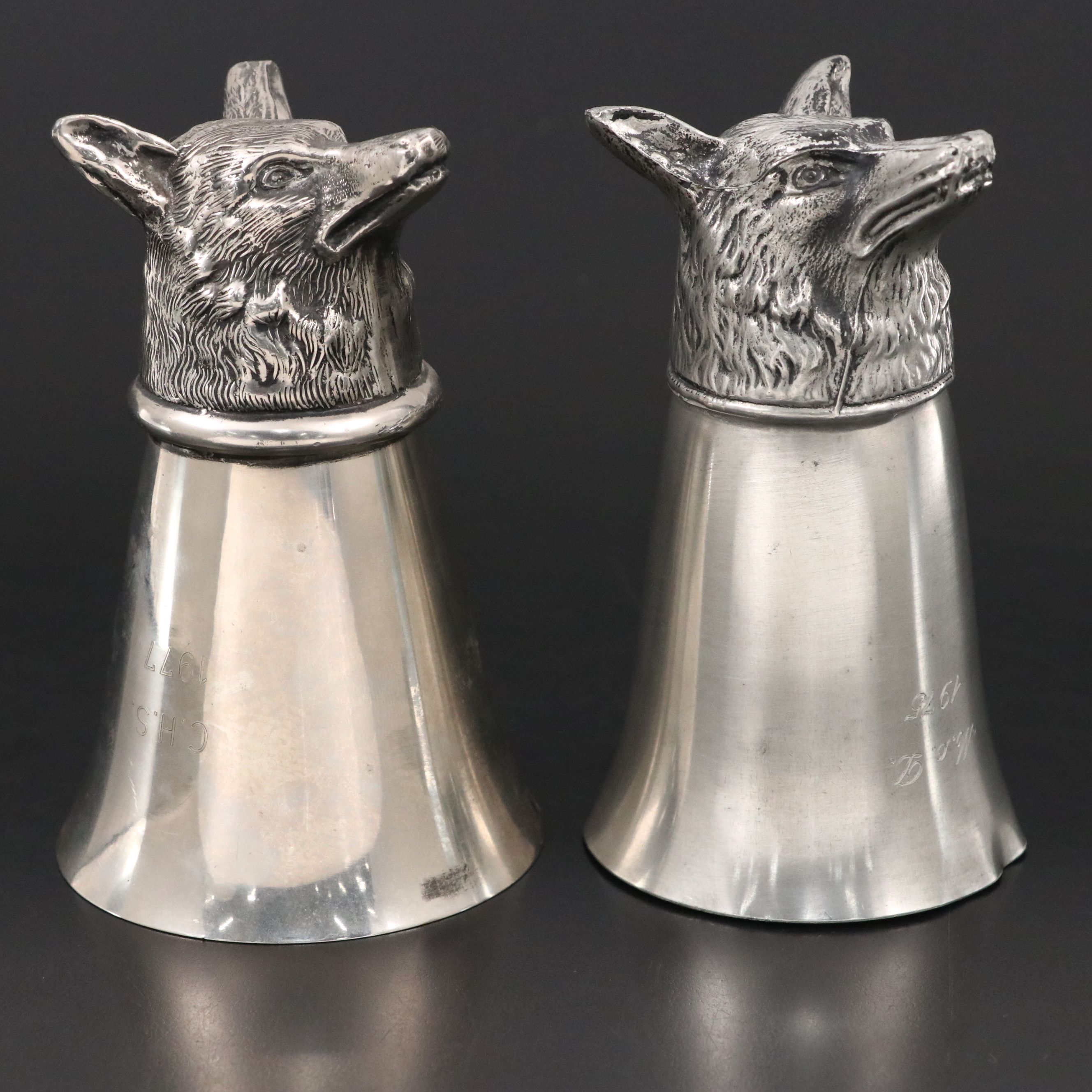 Leonard Silver Plate Engraved Fox Head Stirrup Cups