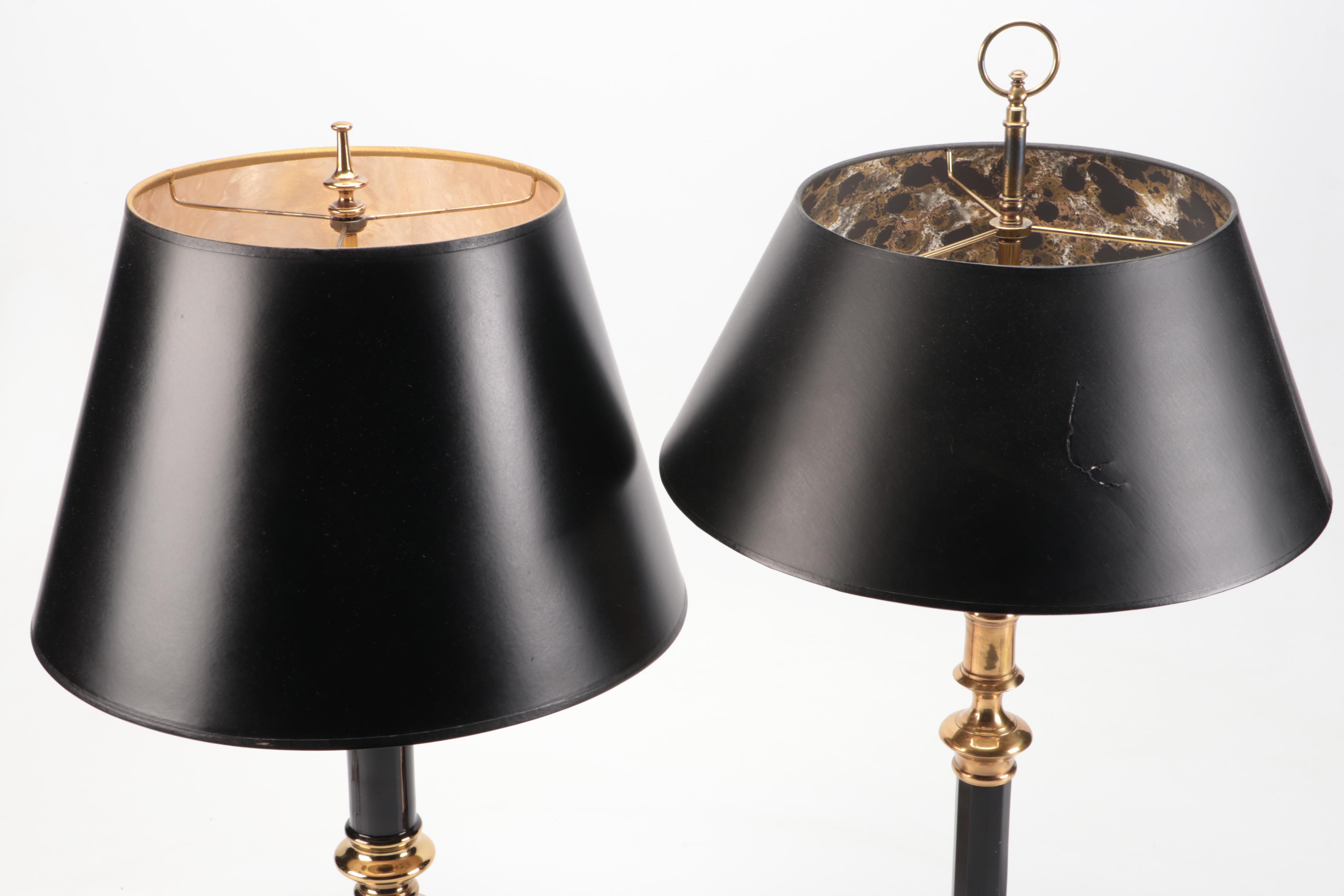 Ethan Allen and Other Neoclassical Brass and Black Acrylic Table Lamps