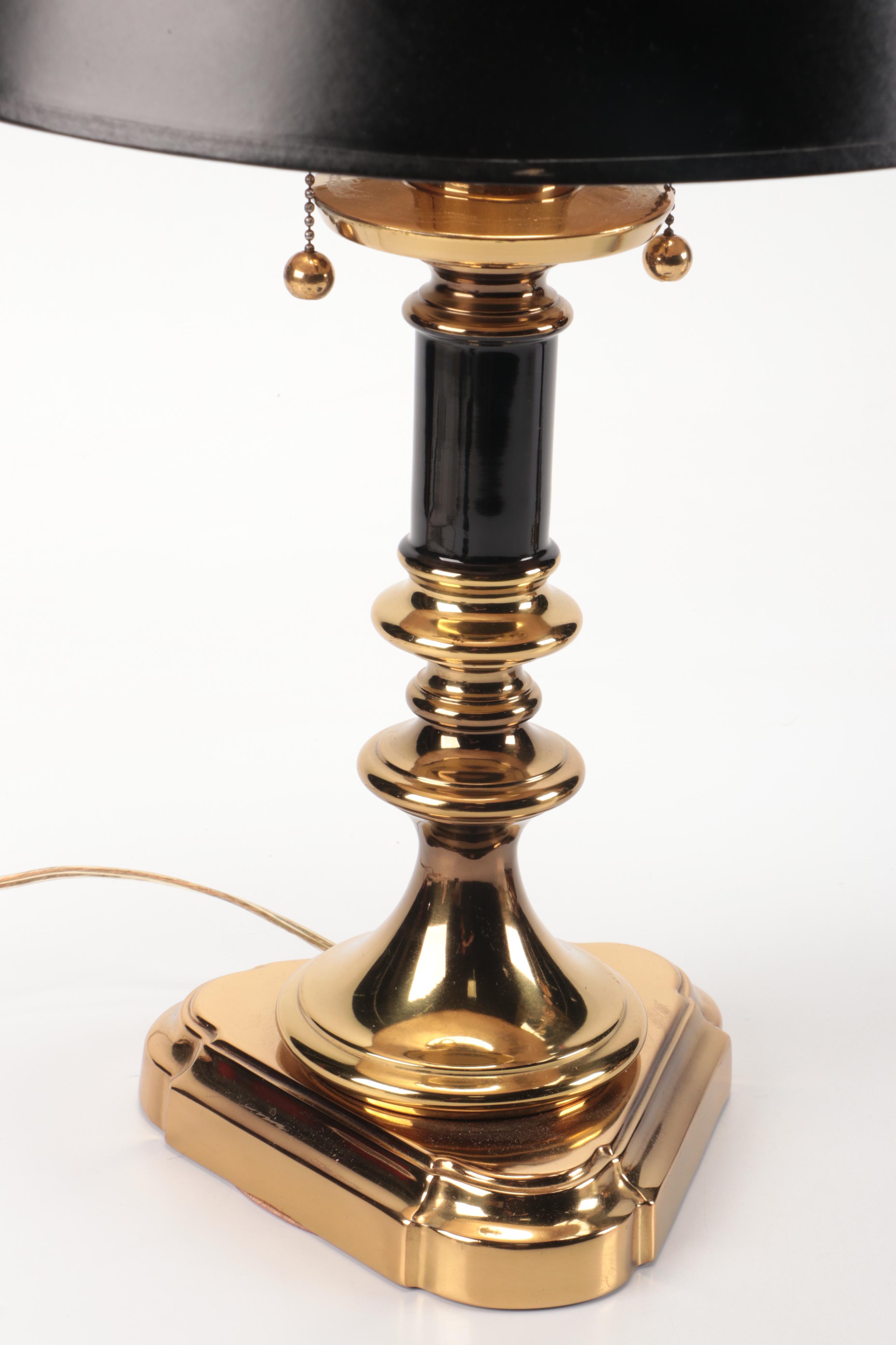 Ethan Allen and Other Neoclassical Brass and Black Acrylic Table Lamps