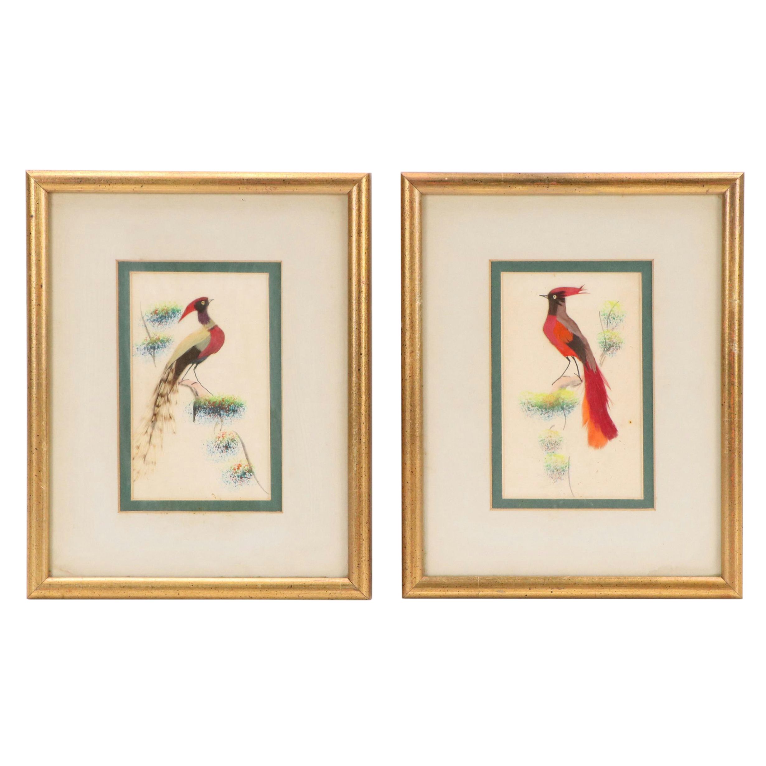 Chinese Feather Craft Collages of Birds