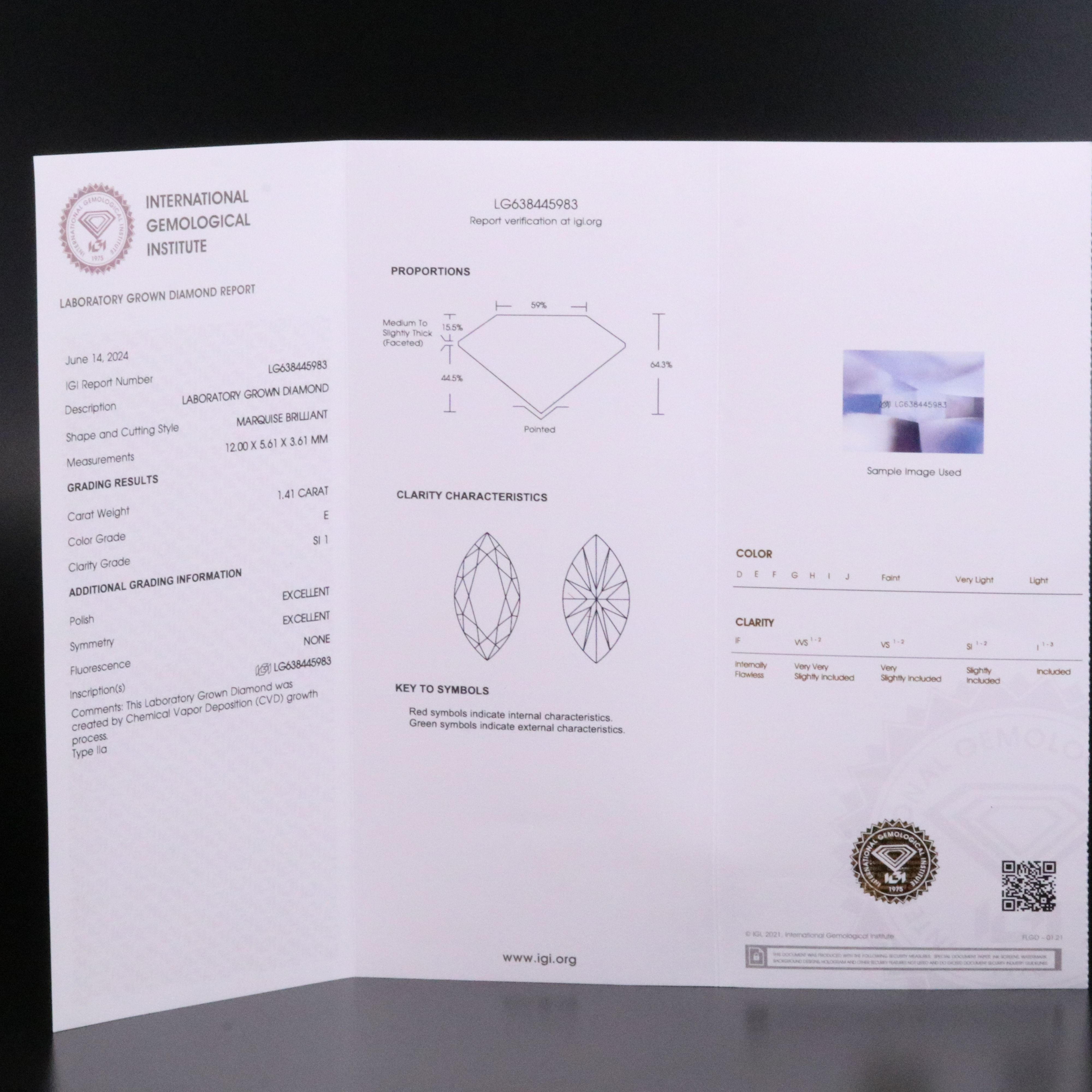 Loose 1.41 CT Lab Grown Diamond with IGI Report