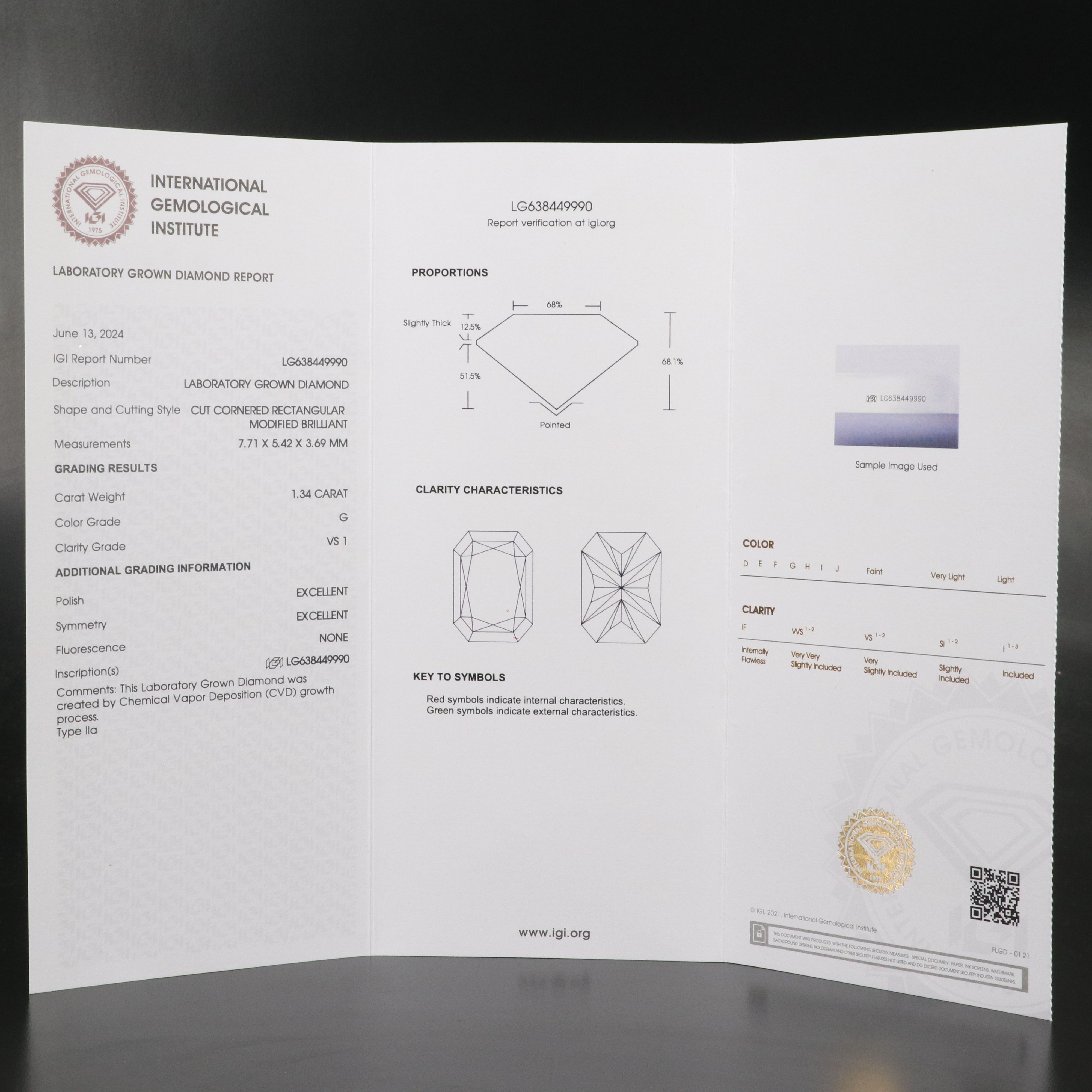 Loose 1.34 CT Lab Grown Diamond with IGI Report