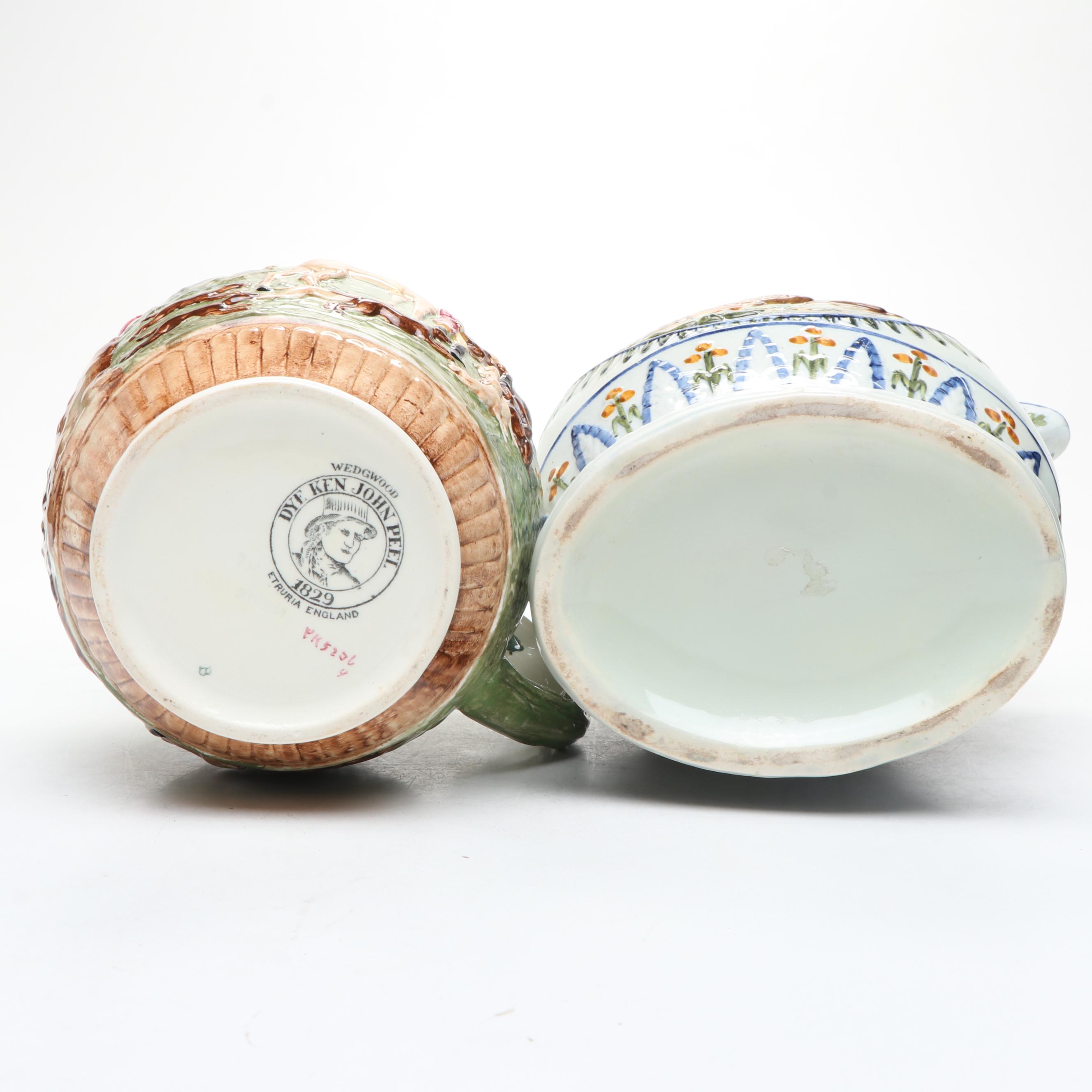 Wedgwood Dye Ken John Peel Hunt and Prattware Peacock Jugs with Other Decor