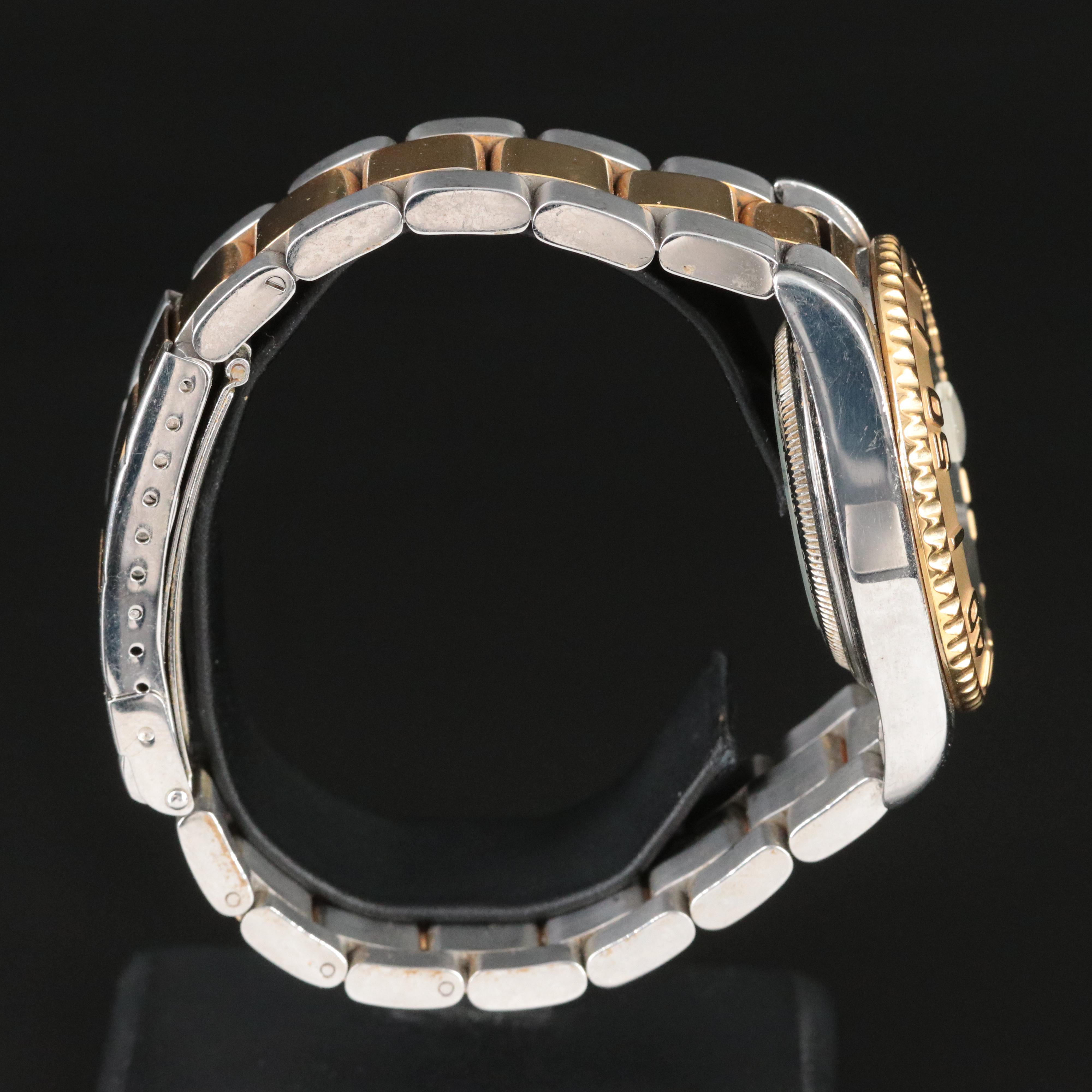 Croton Two Tone Green Wave Dial Date Watch