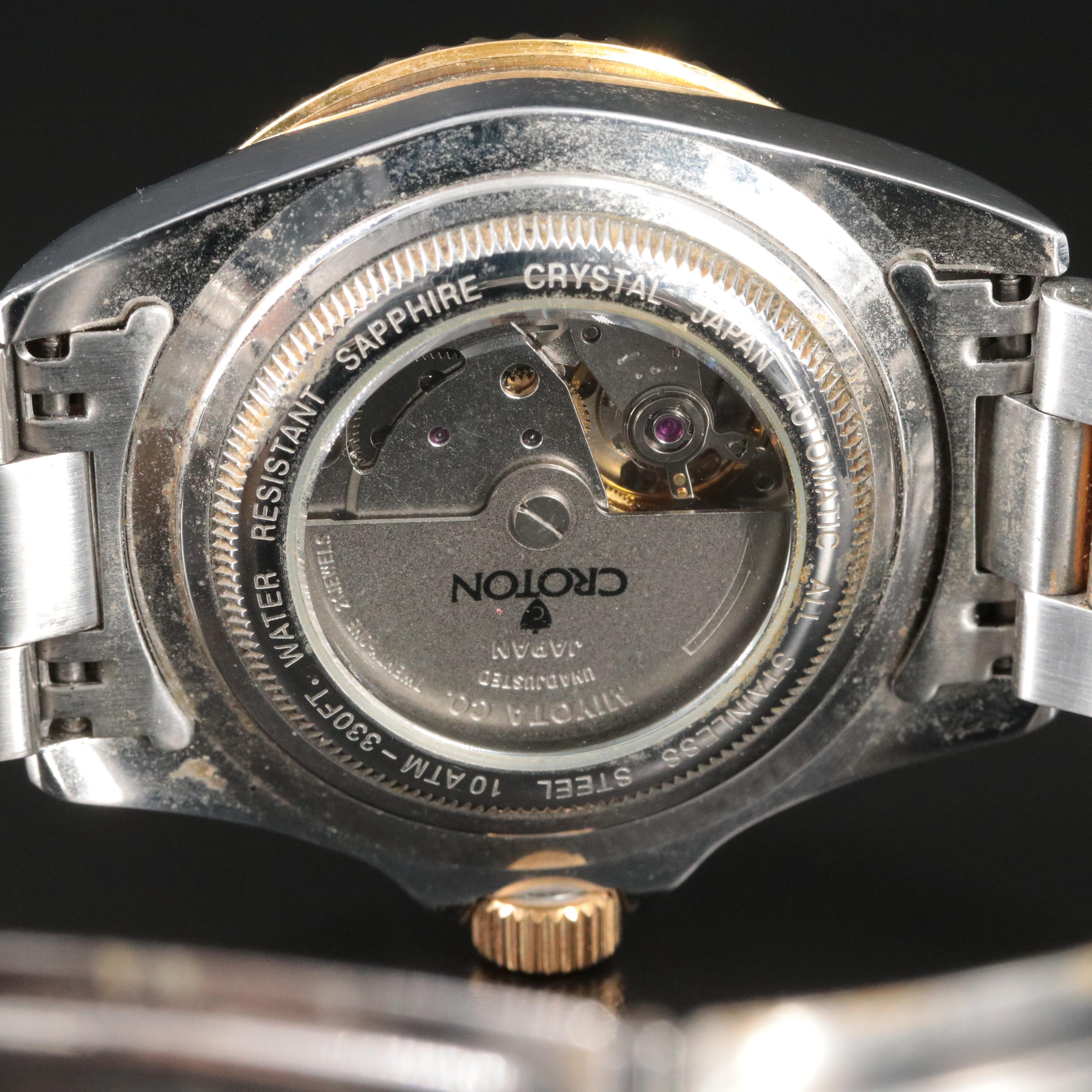 Croton Two Tone Green Wave Dial Date Watch