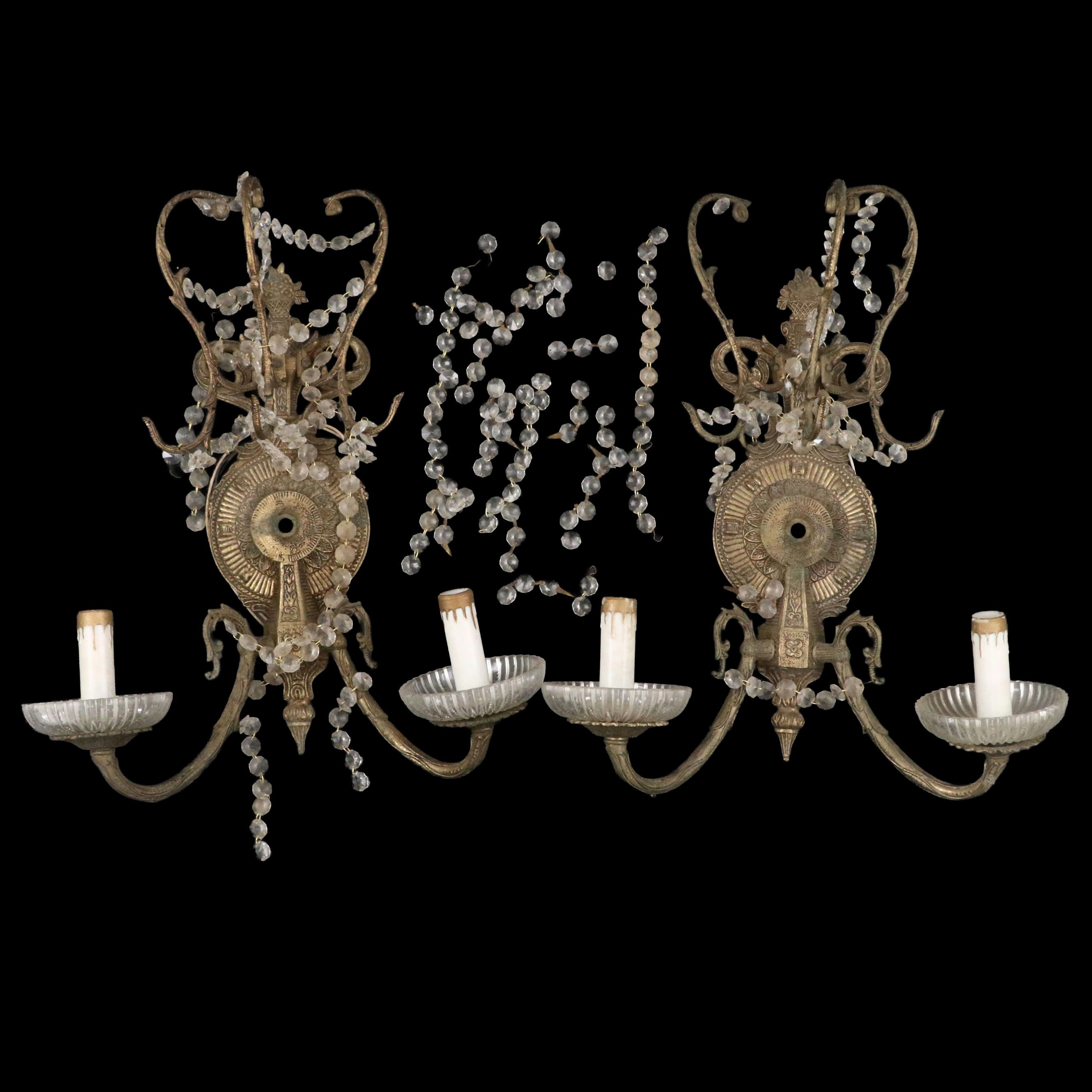 Pair of Moe Light Neoclassical Style Brass Two-Arm Wall Sconces