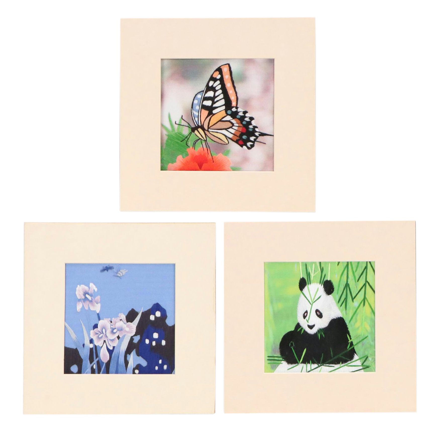 Chinese Nature Embroideries on Printed Silk