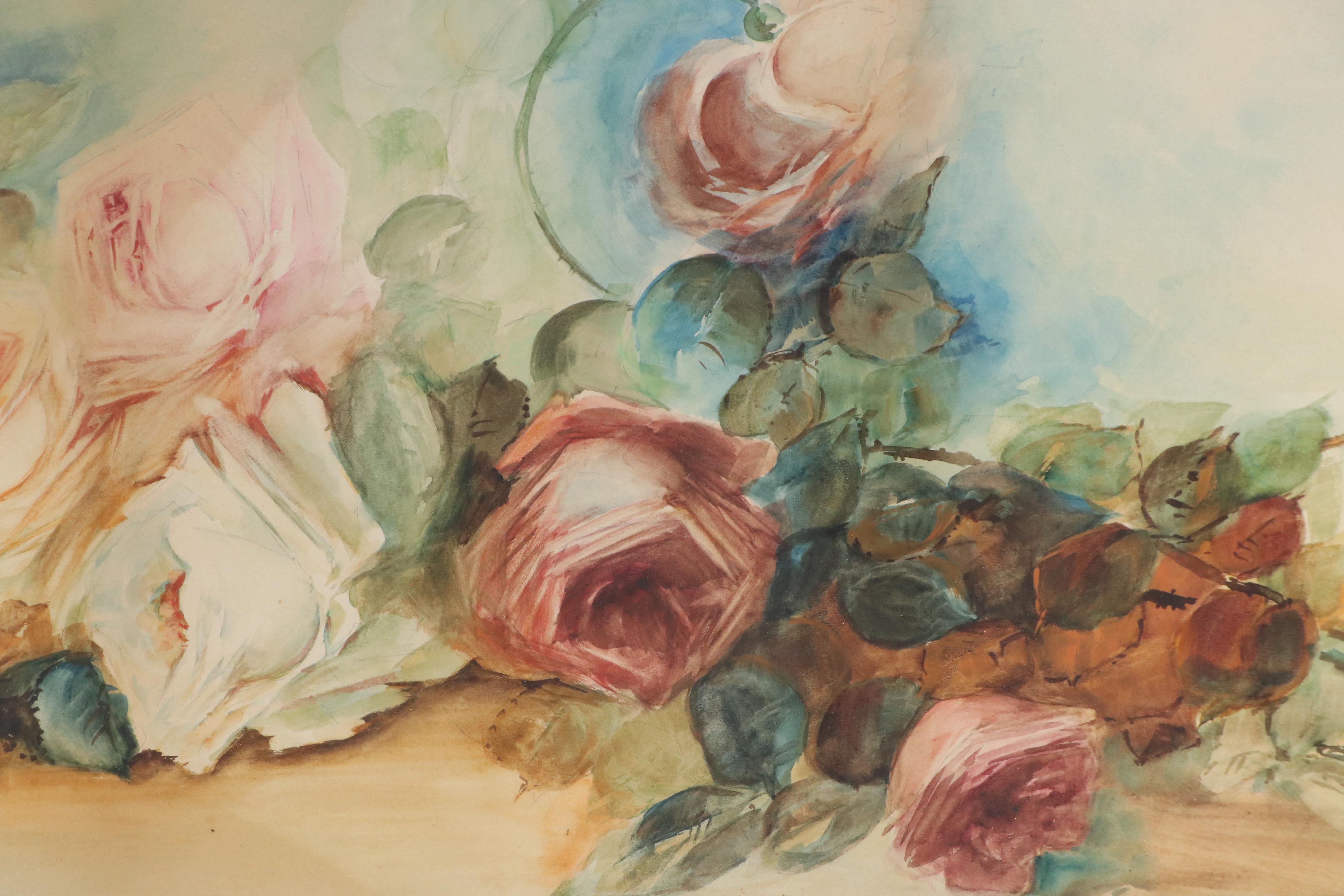 Myrtle L. Taylor Floral Still Life Watercolor Painting of Roses