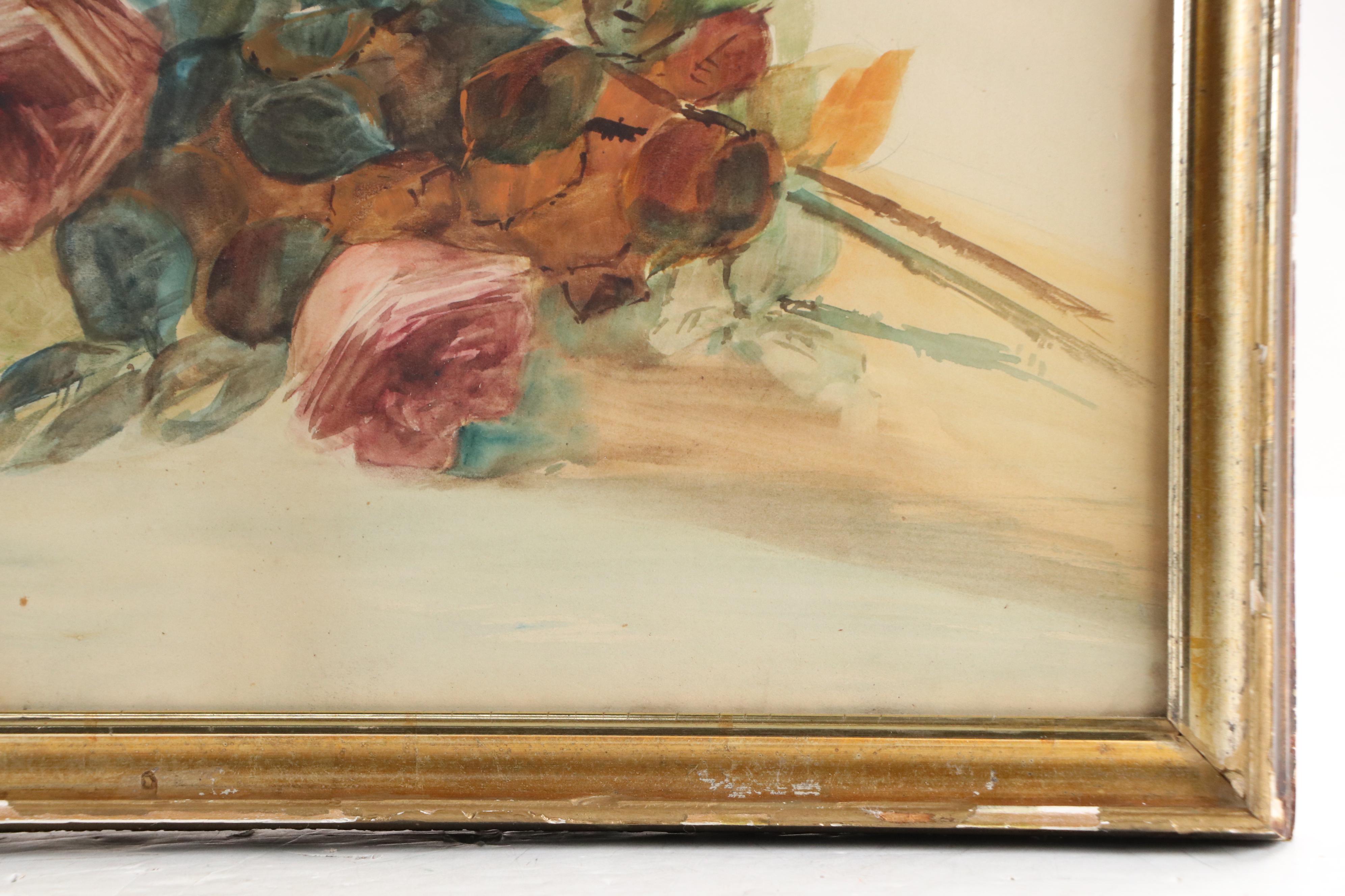 Myrtle L. Taylor Floral Still Life Watercolor Painting of Roses