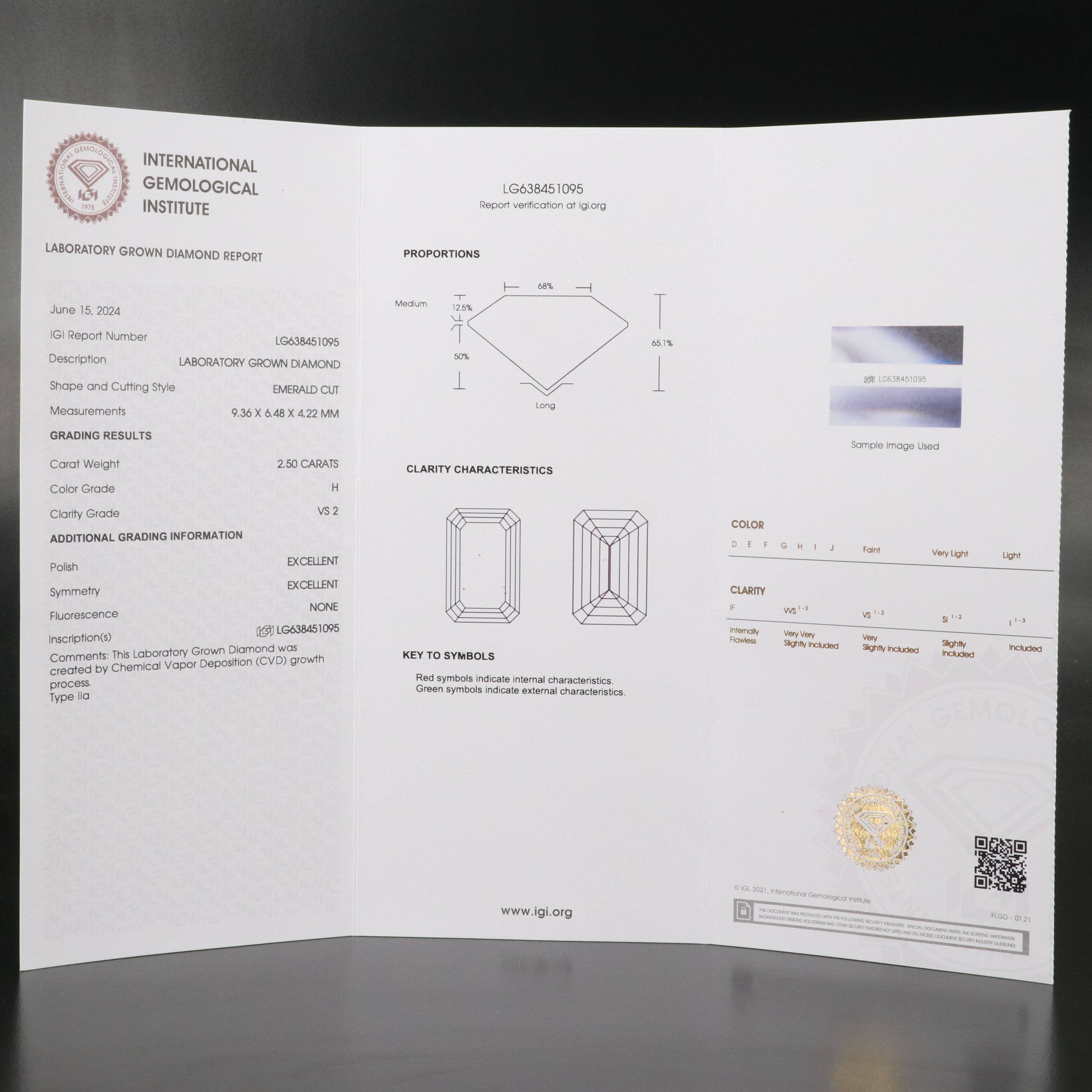 Loose 2.50 CT Lab Grown Diamond with IGI Report
