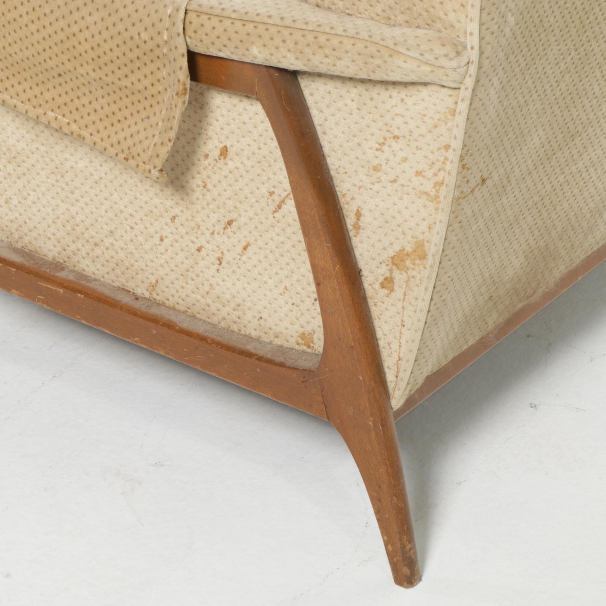 Kroehler Style Mid Century Modern Walnut Framed Sofa