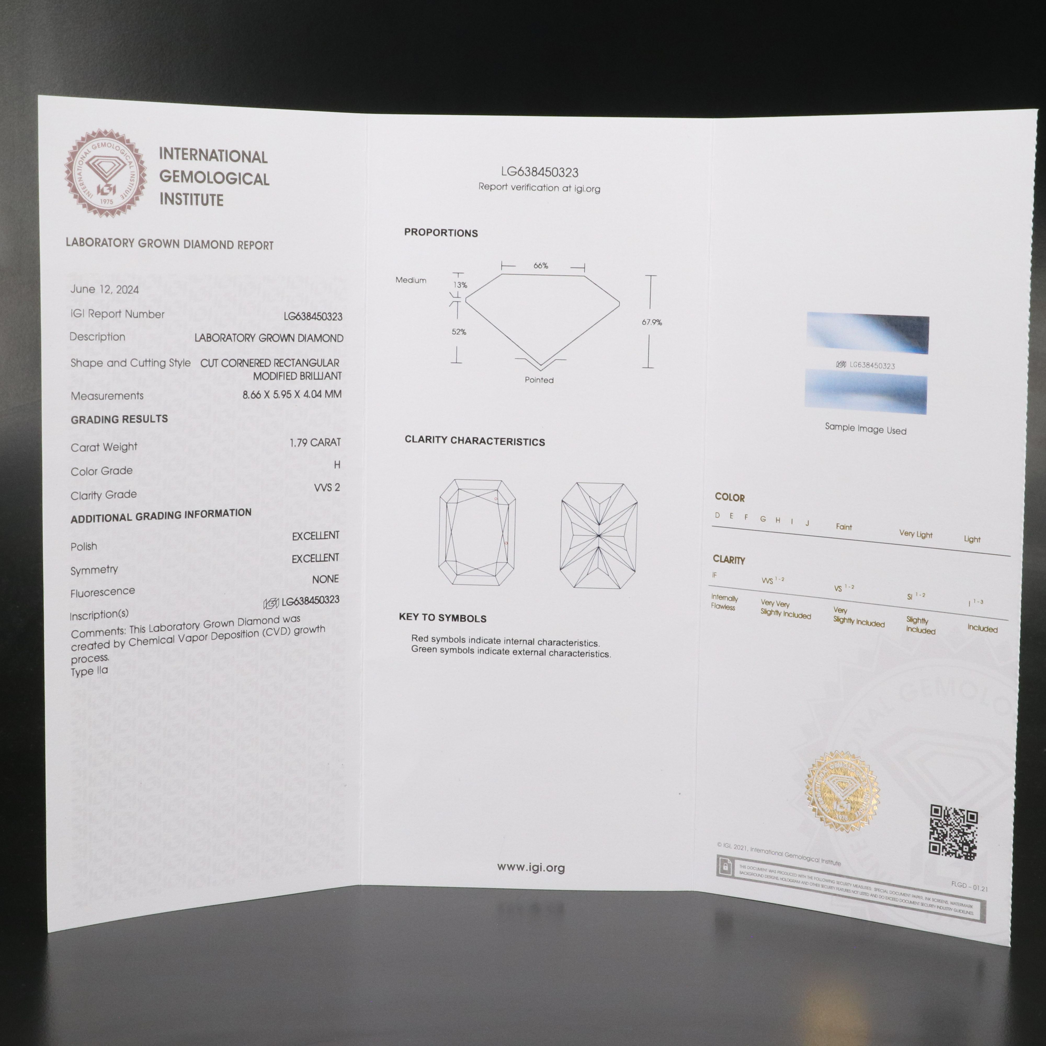 Loose 1.79 CT Lab Grown Diamond with IGI Report