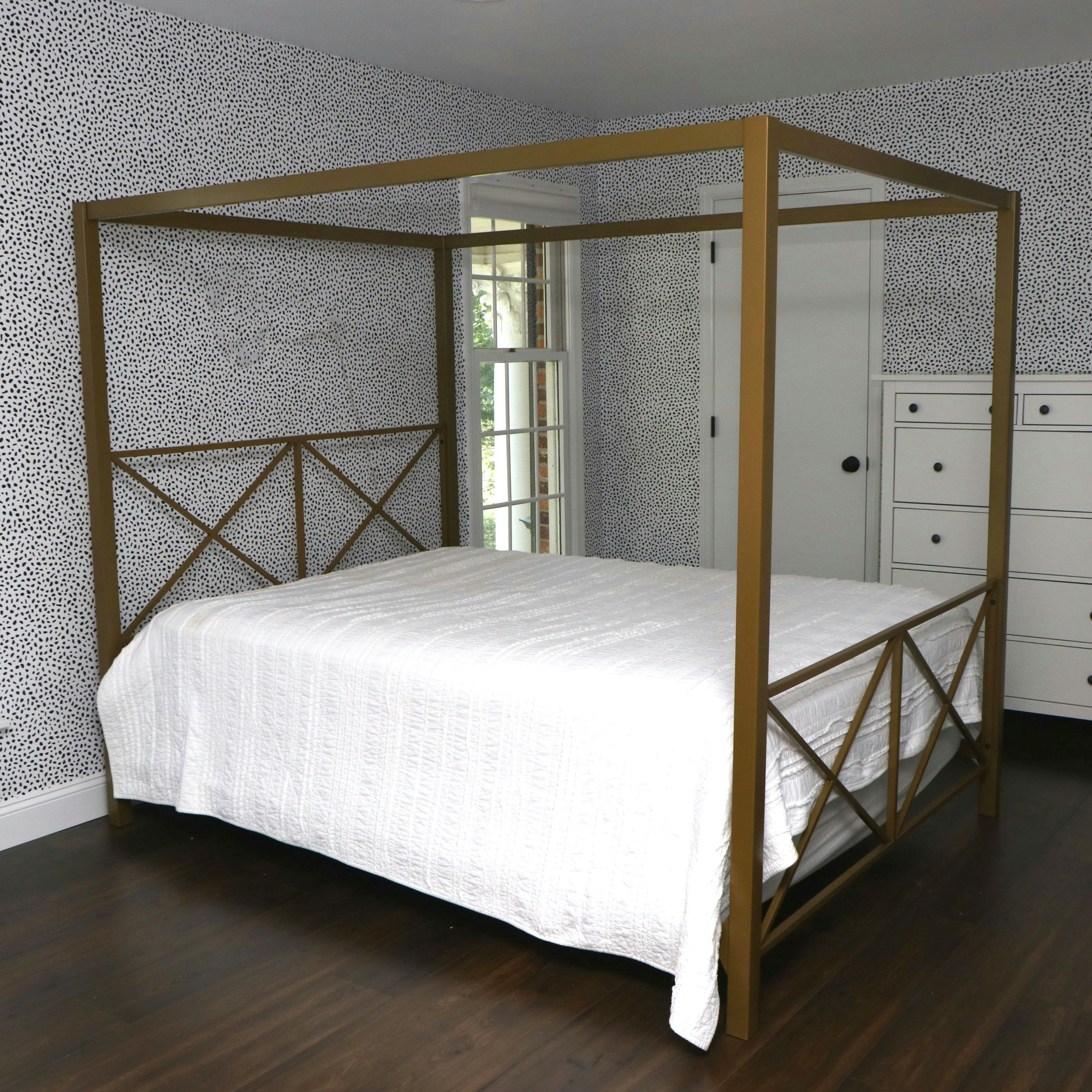 Hollywood Regency Style Metal Canopy Queen Bed Frame