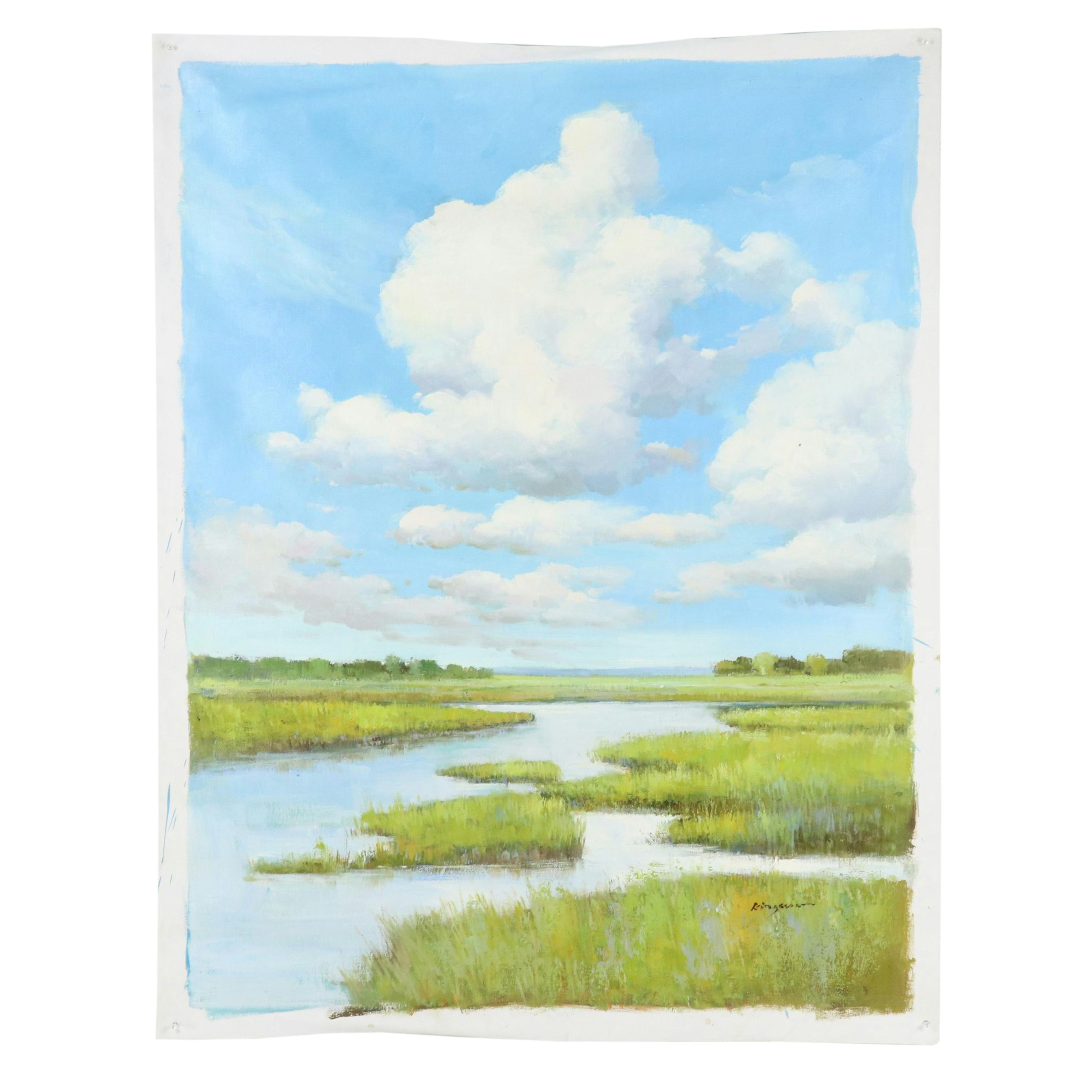 Kingston Marsh Landscape Oil Painting, 21st Century