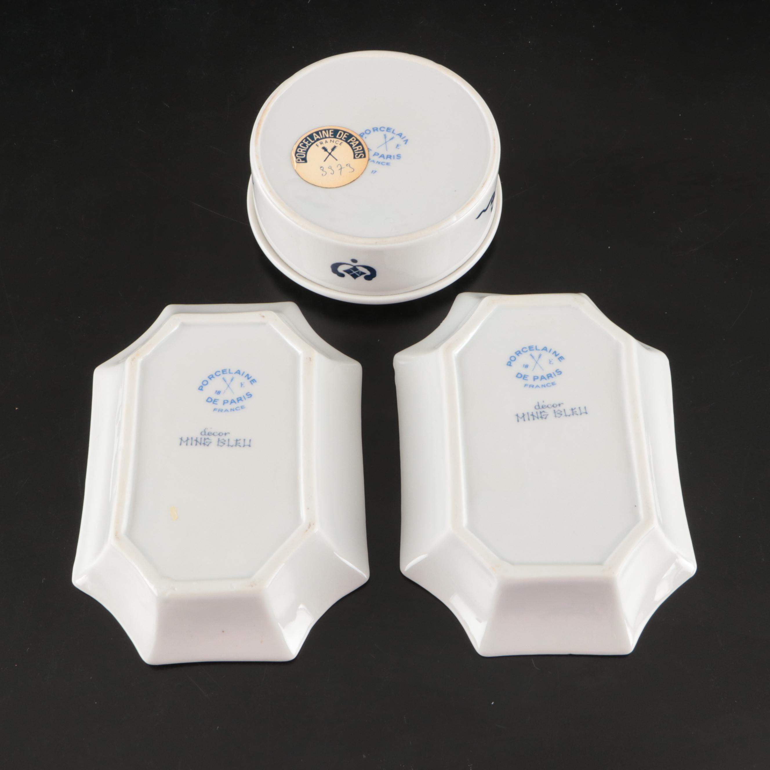 Porcelaine de Paris "Ming Bleu" with Hermès "Toucans" Bowl and Other Decor