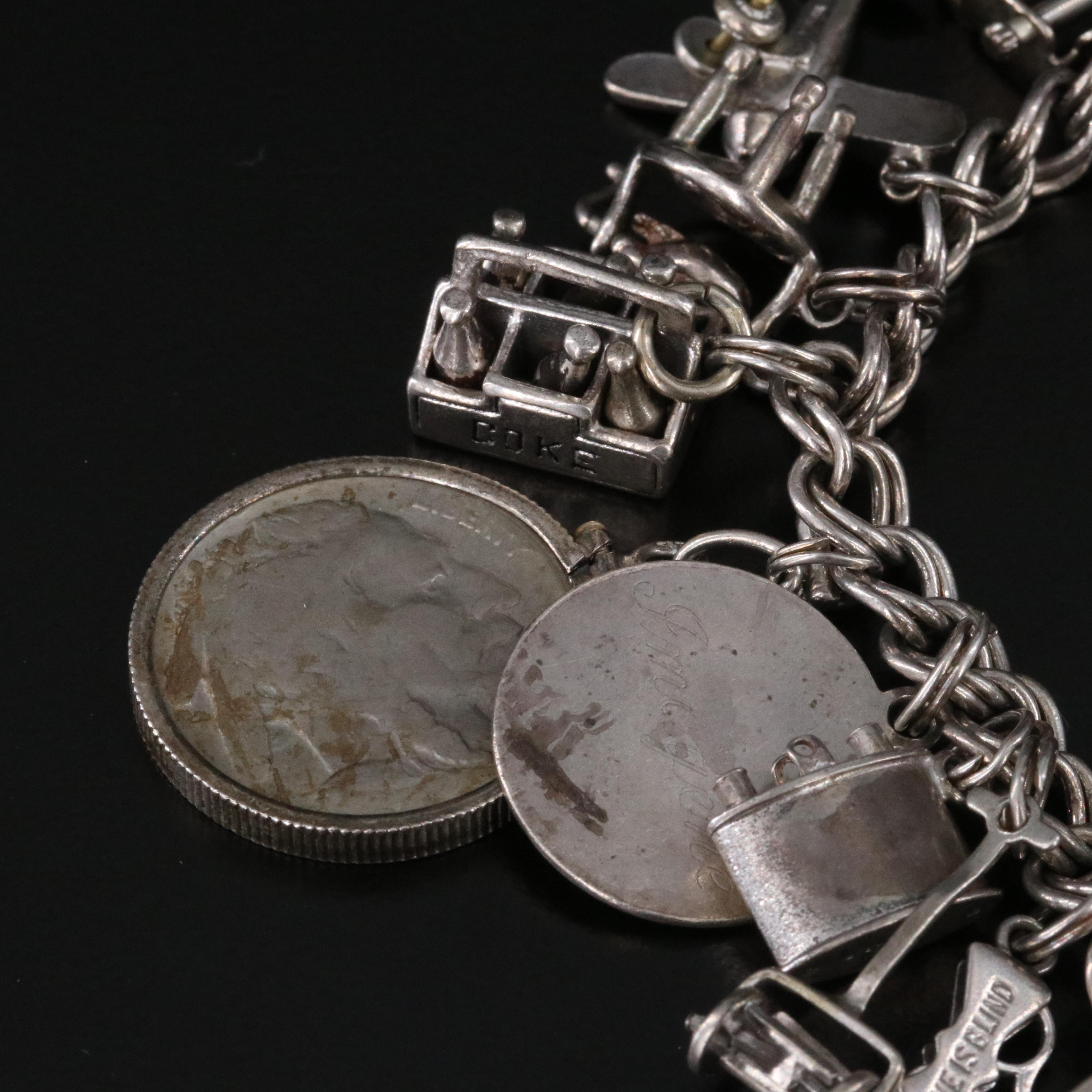 Vintage Charm Bracelet with Sterling and Articulated Charms