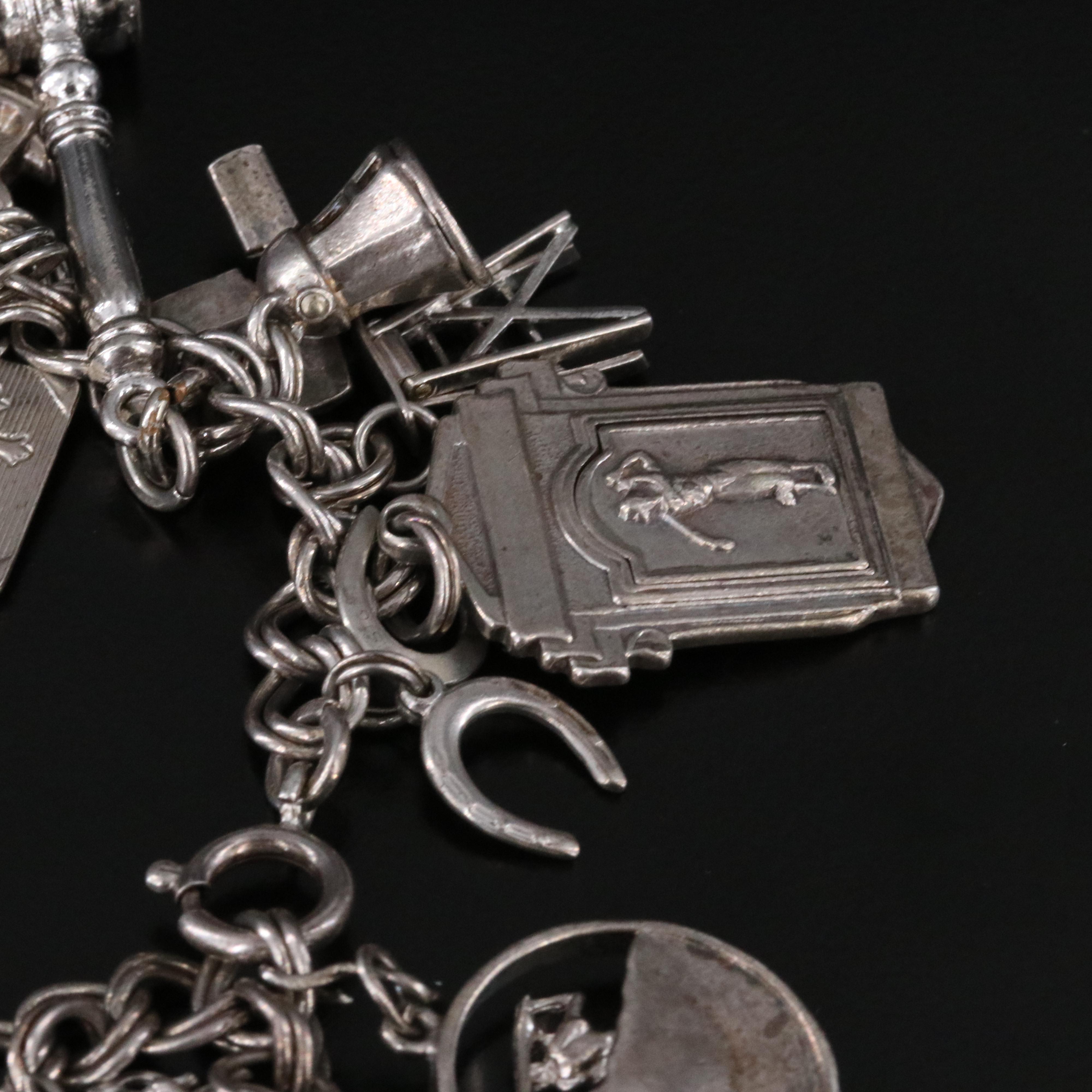 Vintage Charm Bracelet with Sterling and Articulated Charms