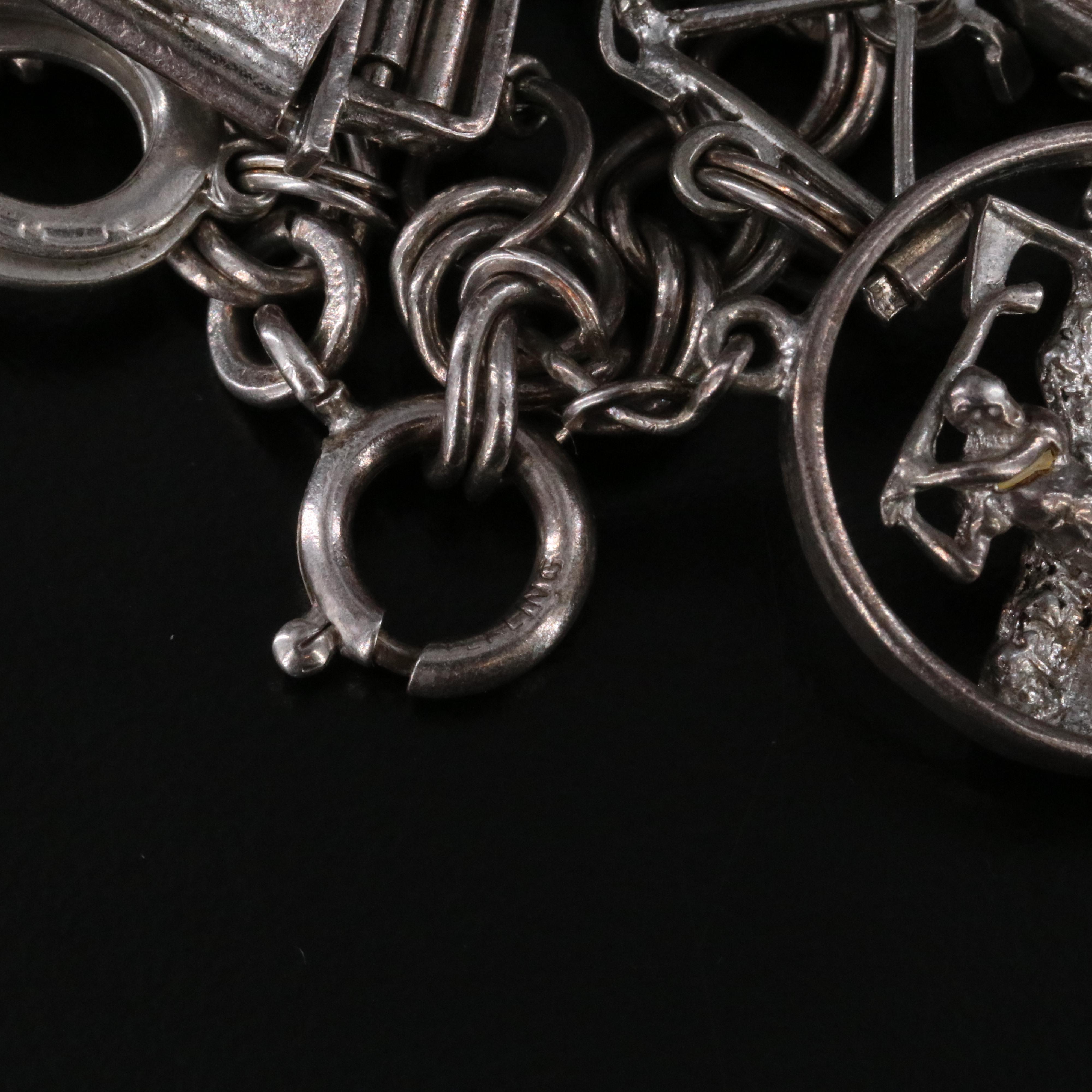 Vintage Charm Bracelet with Sterling and Articulated Charms