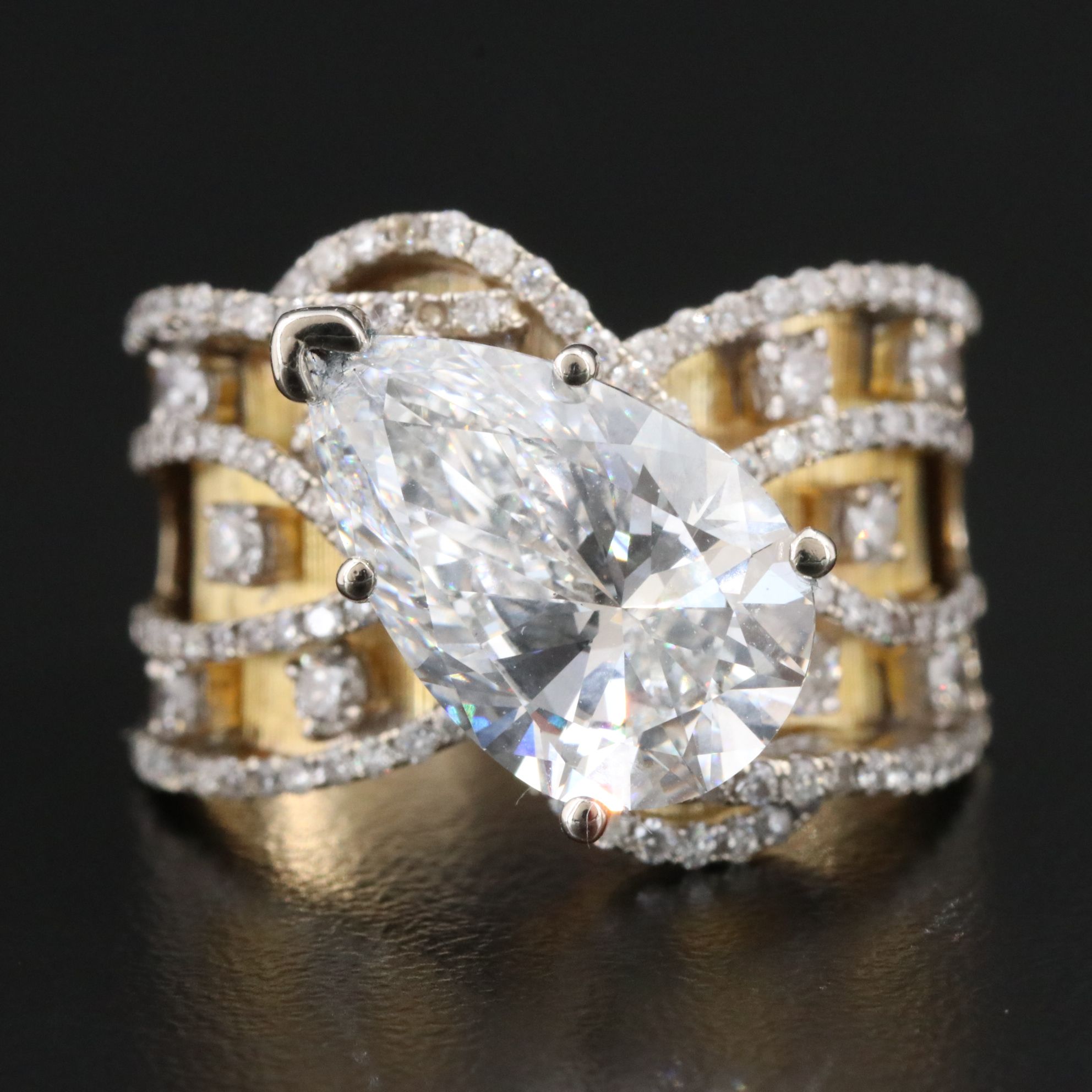 18K 6.27 CTW Diamond Ring with 14K Accent, IGI Report and Lab Grown Center