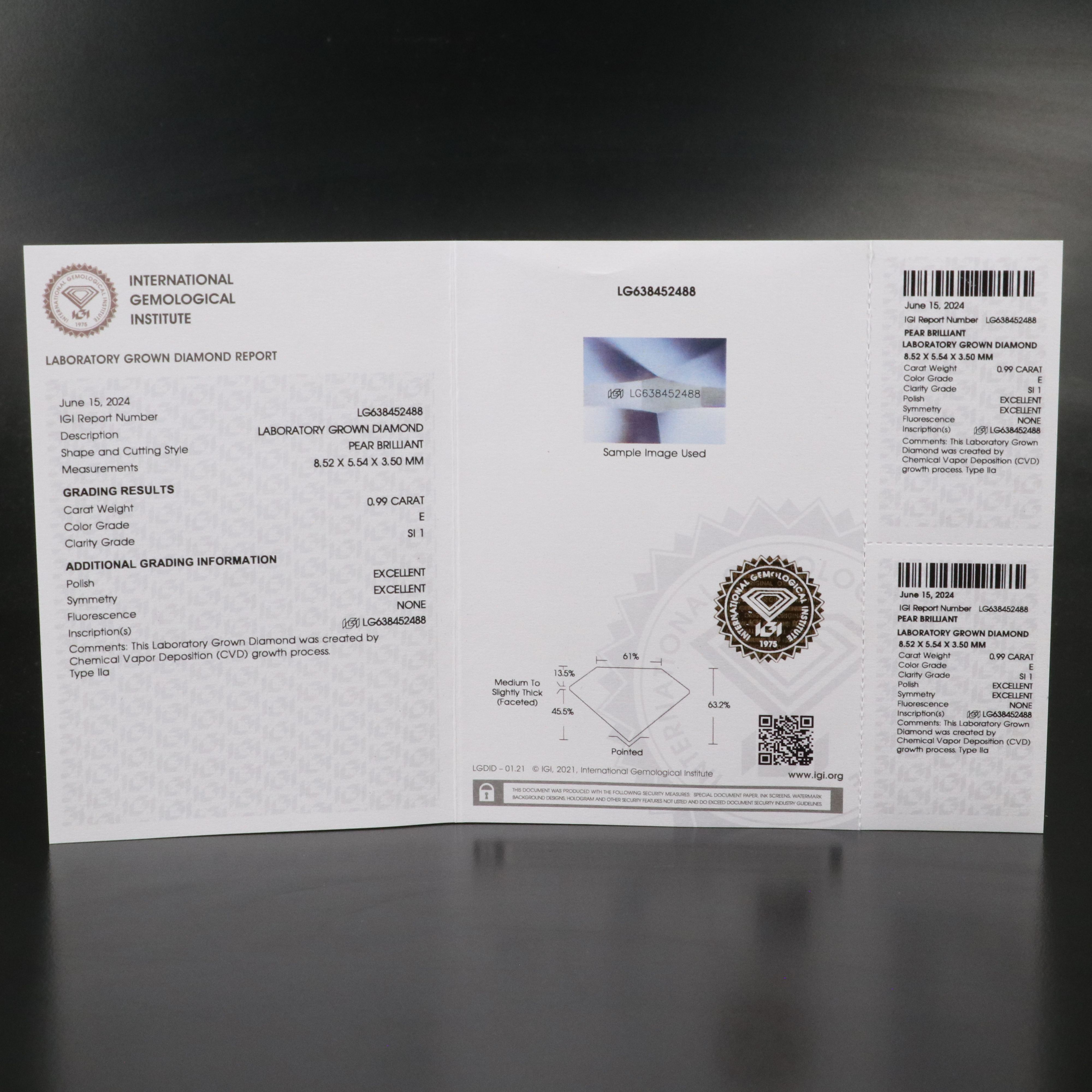 Loose .99 CT Lab Grown Diamond with IGI Report