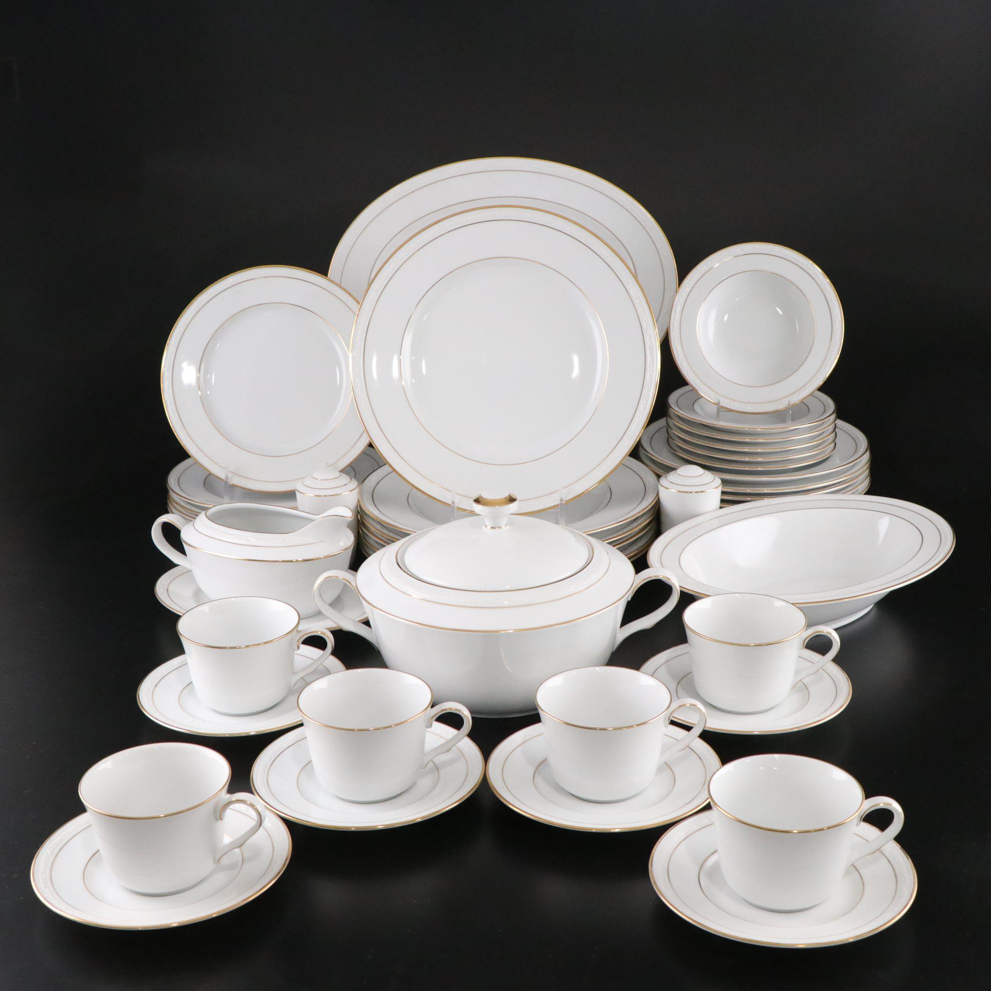Noritake "Lockleigh" Gilt Trim Dinnerware Set for Six with Serveware