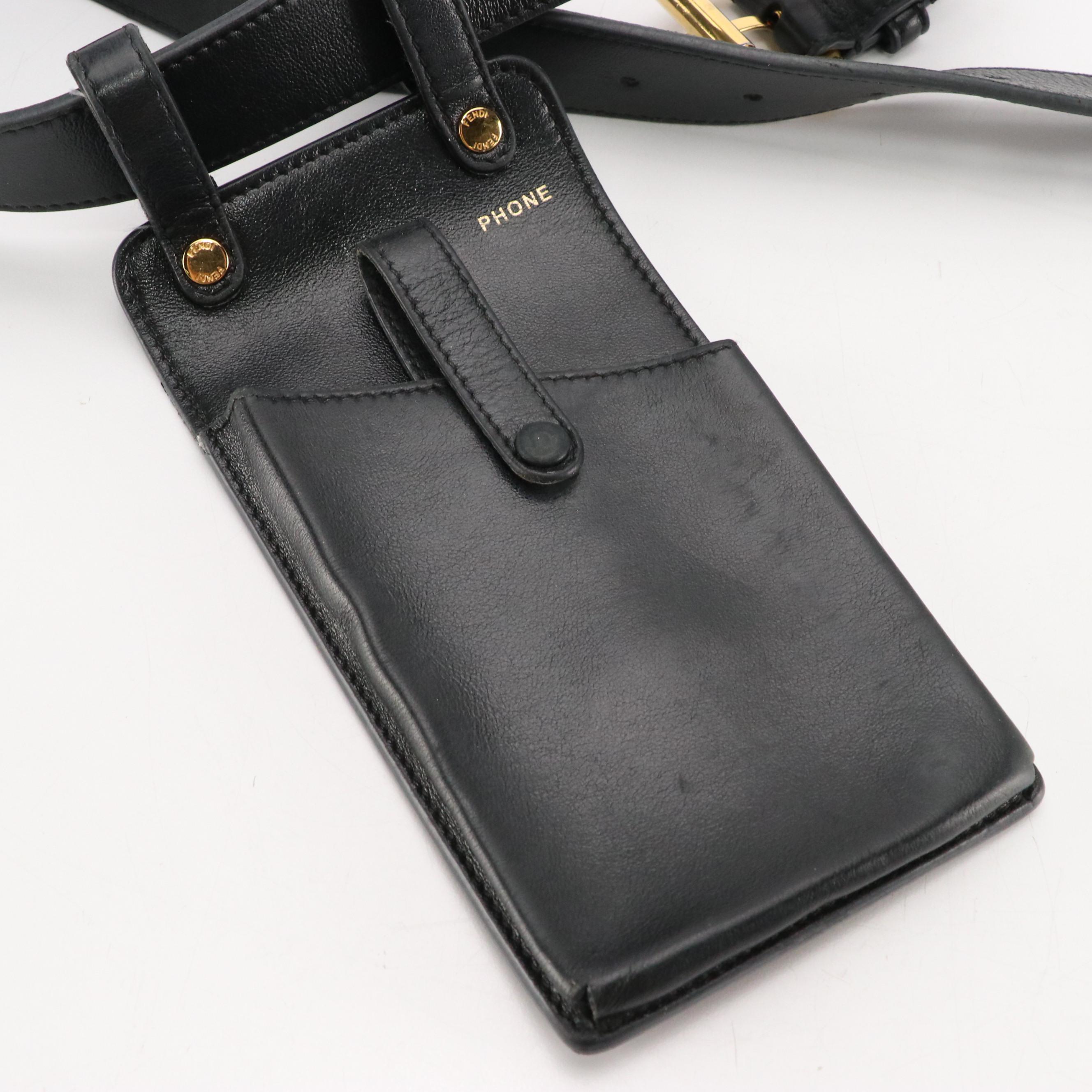 Fendi Employee Double Pocket Belt in Black Leather