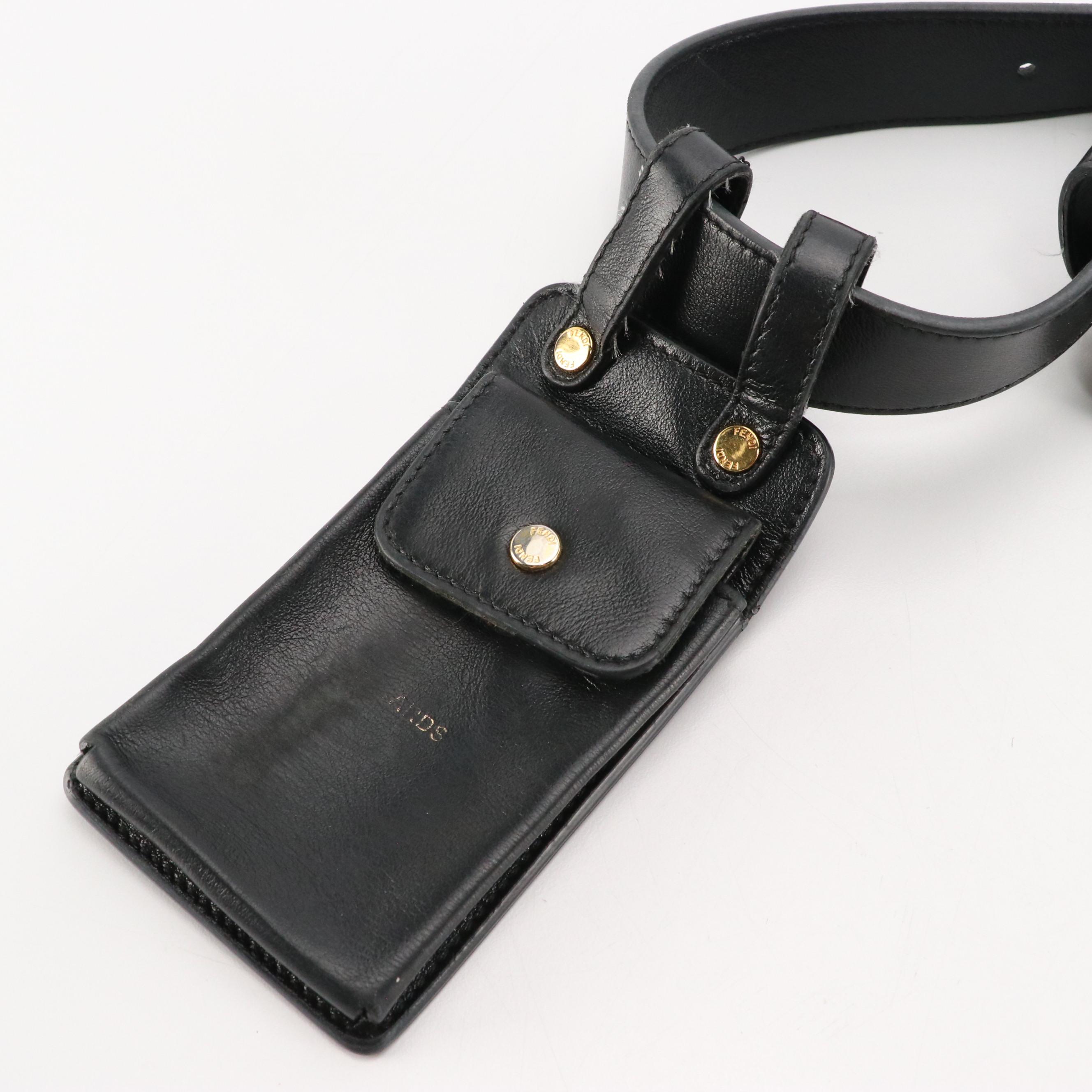 Fendi Employee Double Pocket Belt in Black Leather