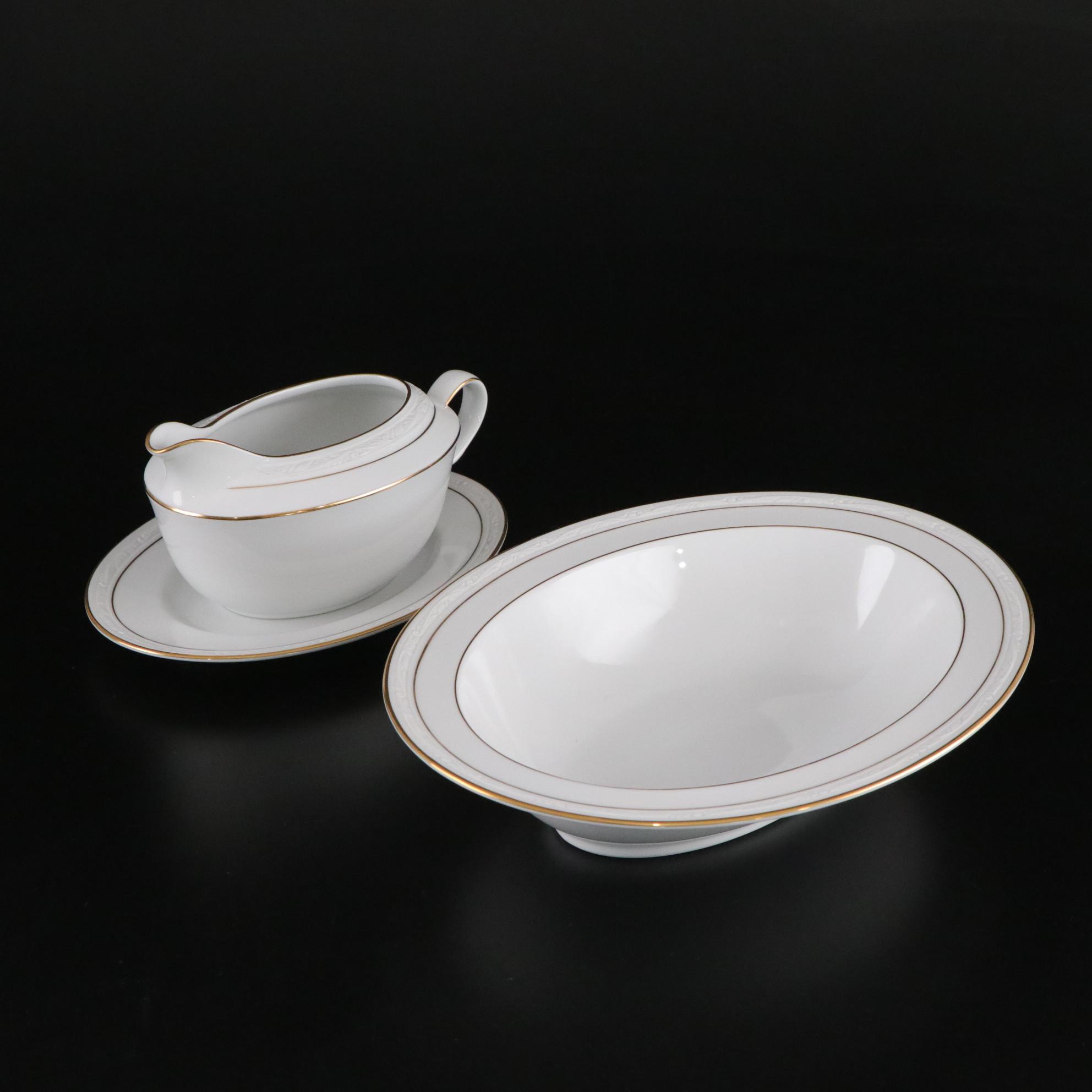 Noritake "Lockleigh" Gilt Trim Dinnerware Set for Six with Serveware