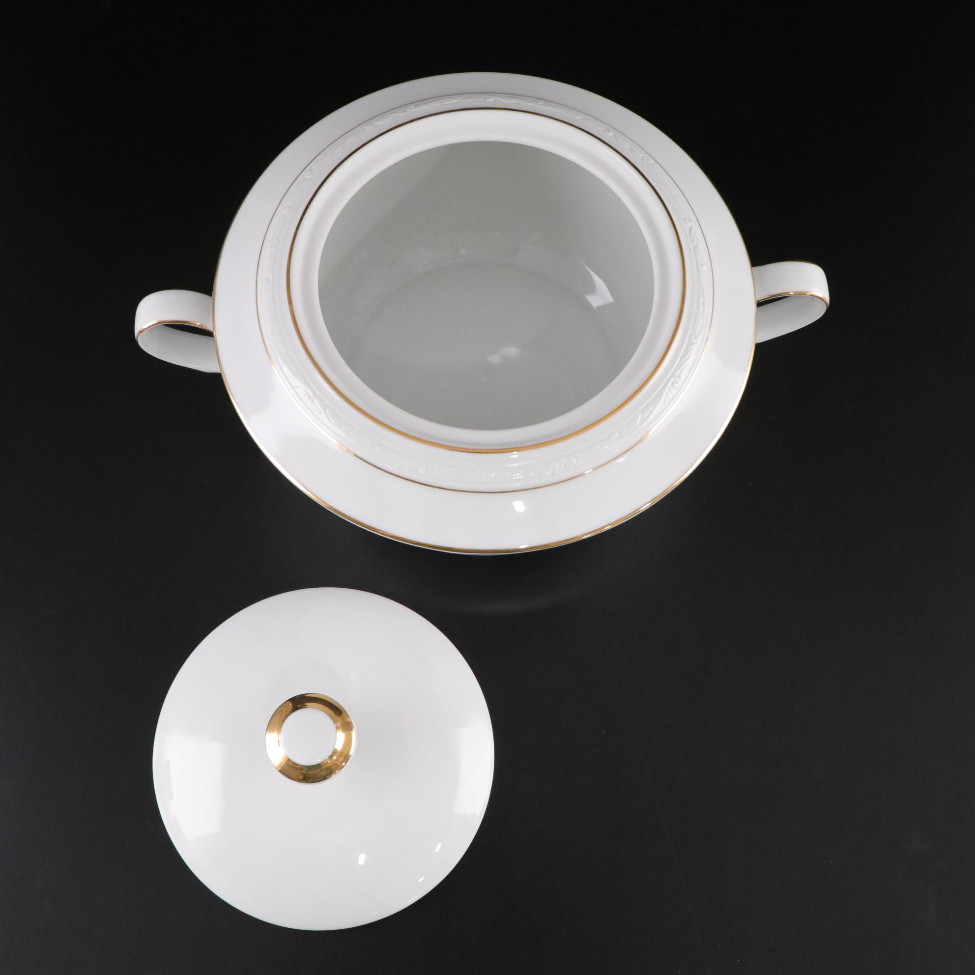 Noritake "Lockleigh" Gilt Trim Dinnerware Set for Six with Serveware