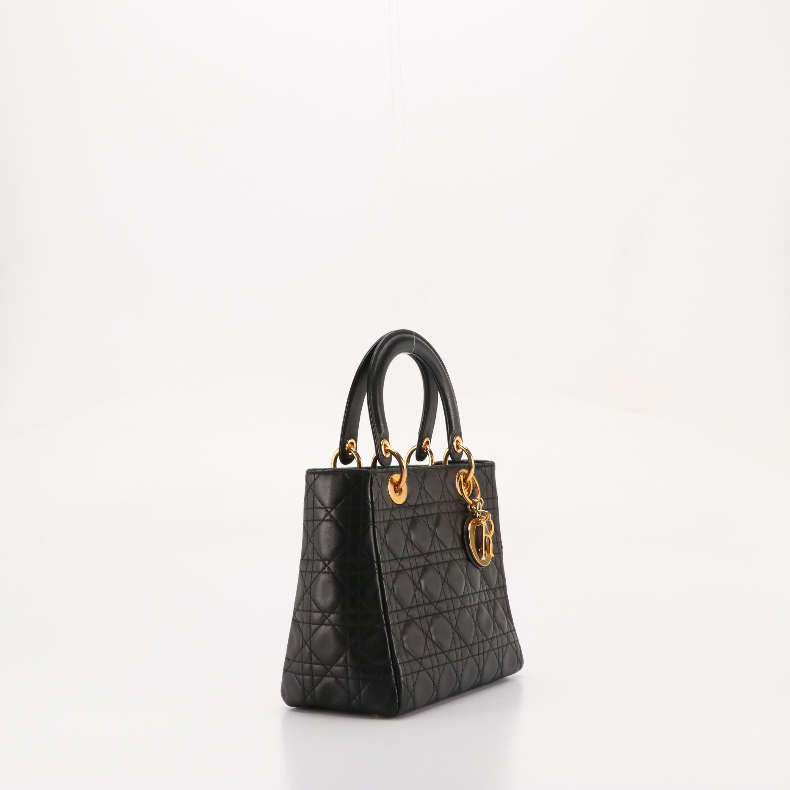 Christian Dior Lady Dior Two-Way Bag in Black Cannage Quilted Calfskin Leather