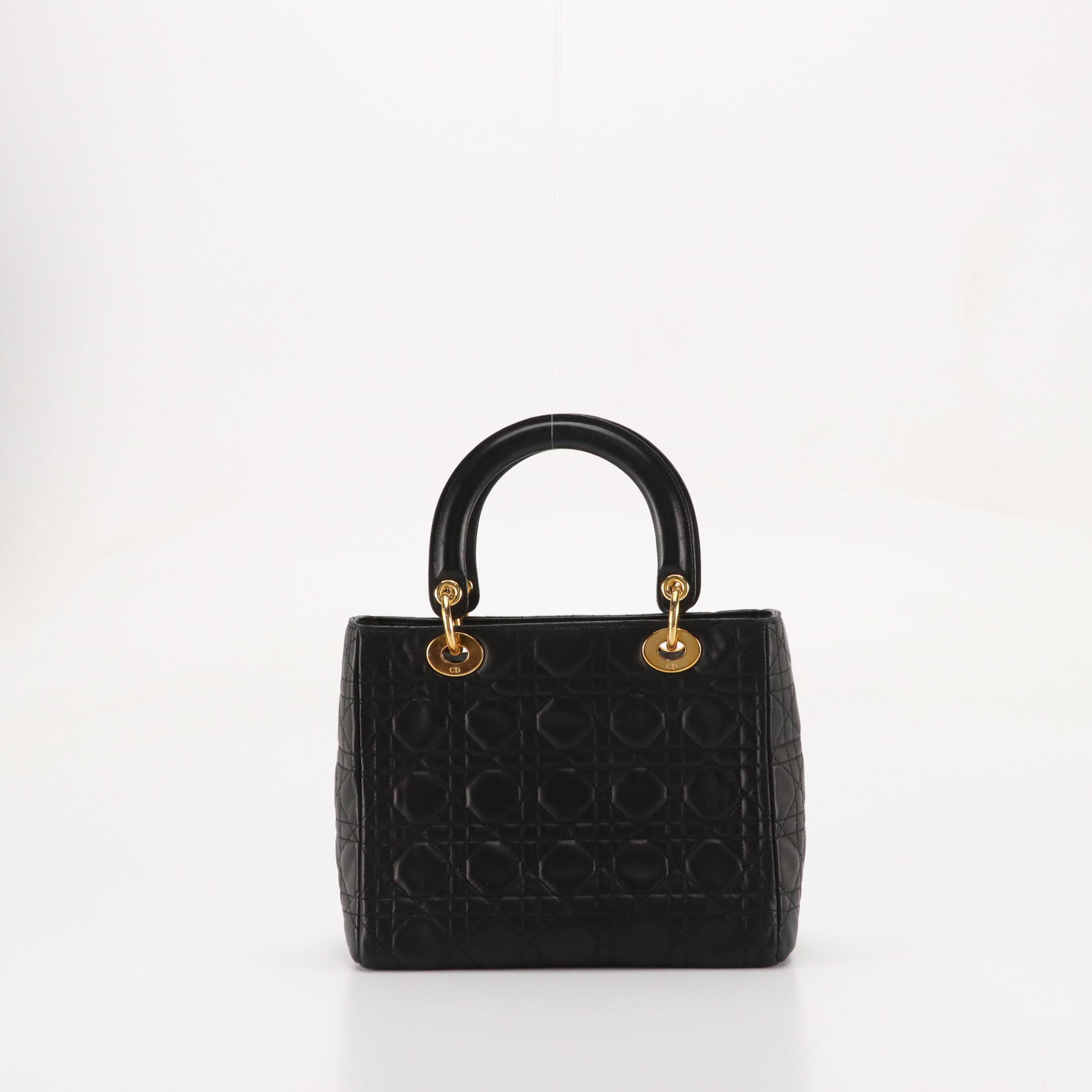 Christian Dior Lady Dior Two-Way Bag in Black Cannage Quilted Calfskin Leather