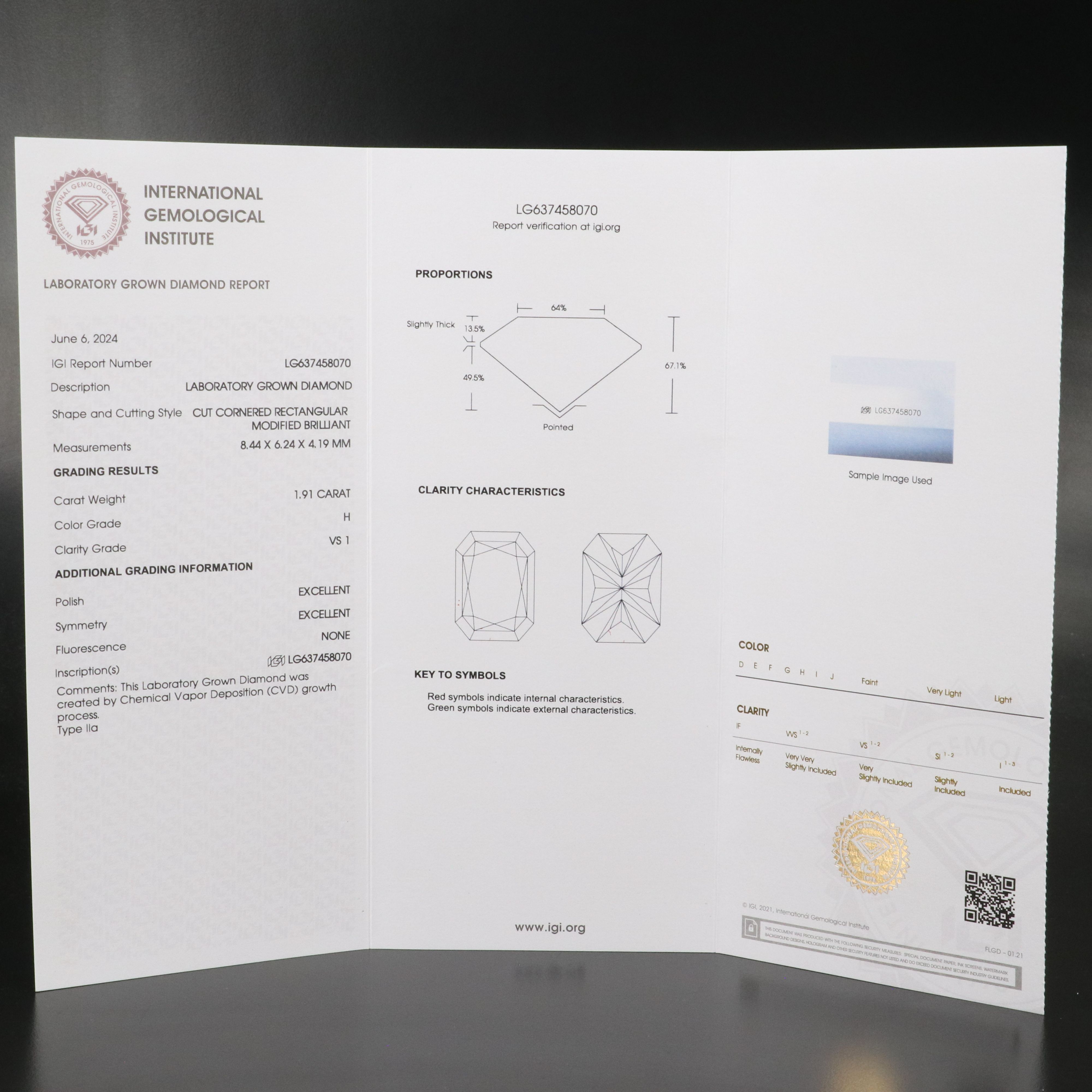 Loose 1.91 CT Lab Grown Diamond with IGI Report