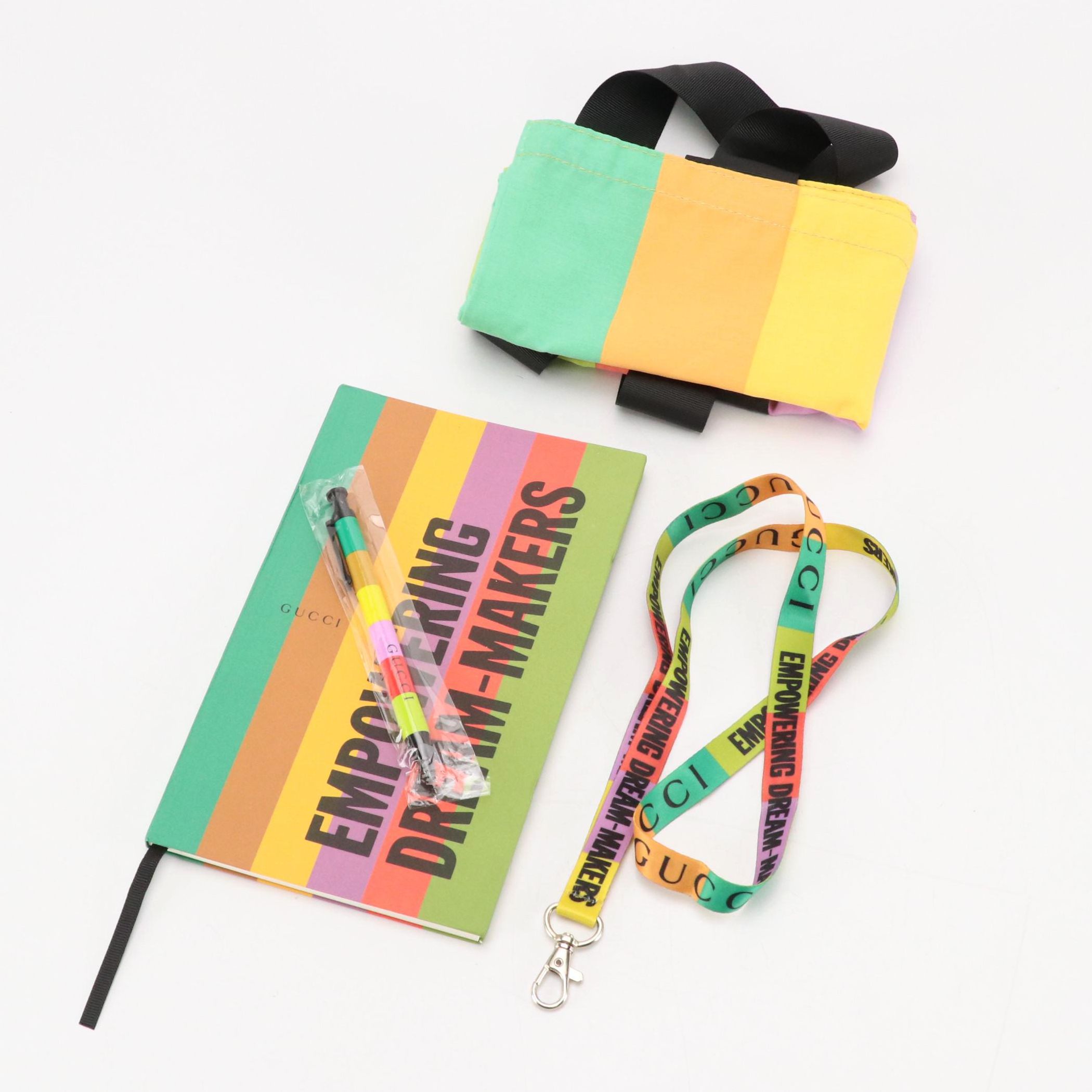 Gucci Empowering Dream-Makers Promotional Tote, Note Pad, Pen and Lanyard