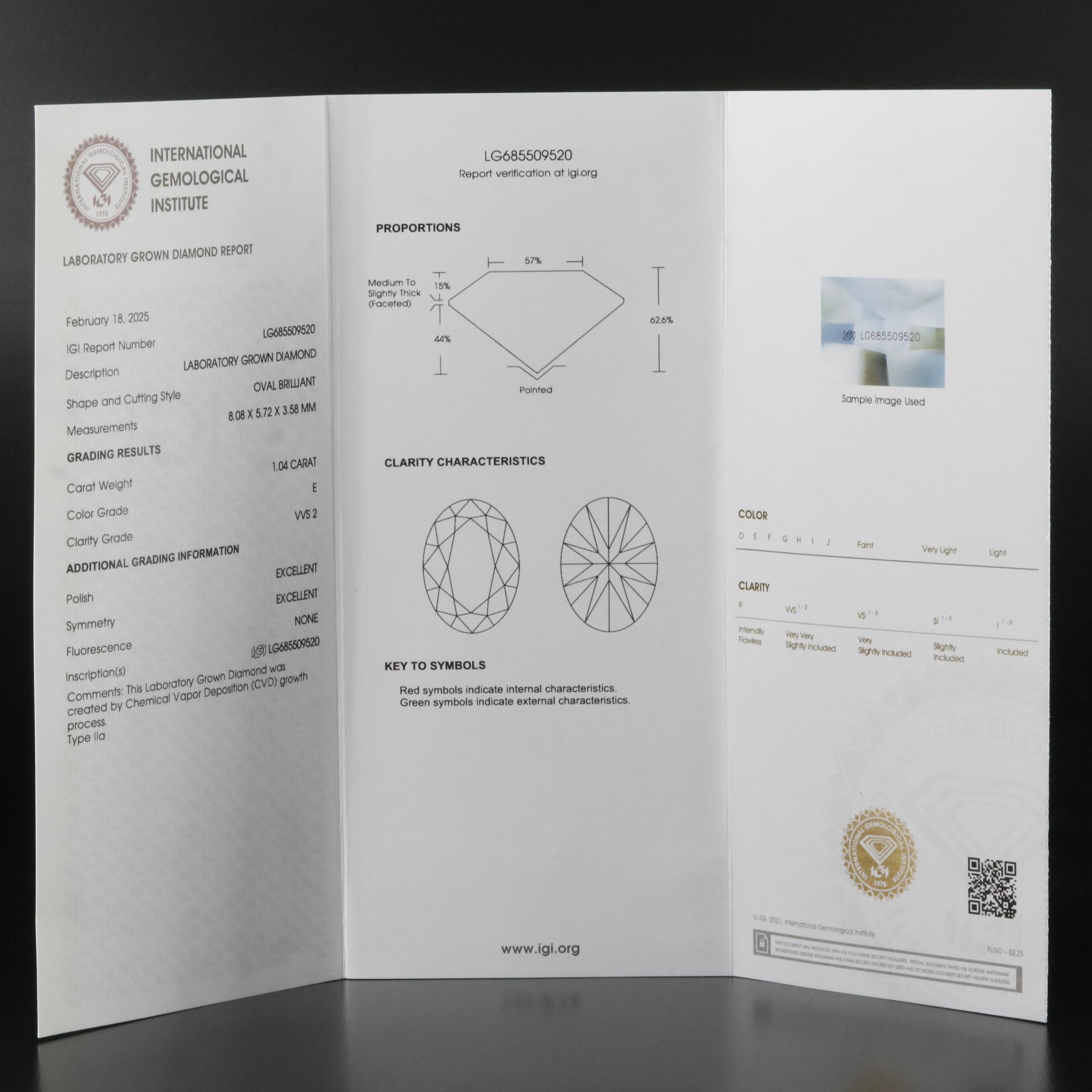 Loose 1.04 CT Lab Grown Diamond with IGI Report