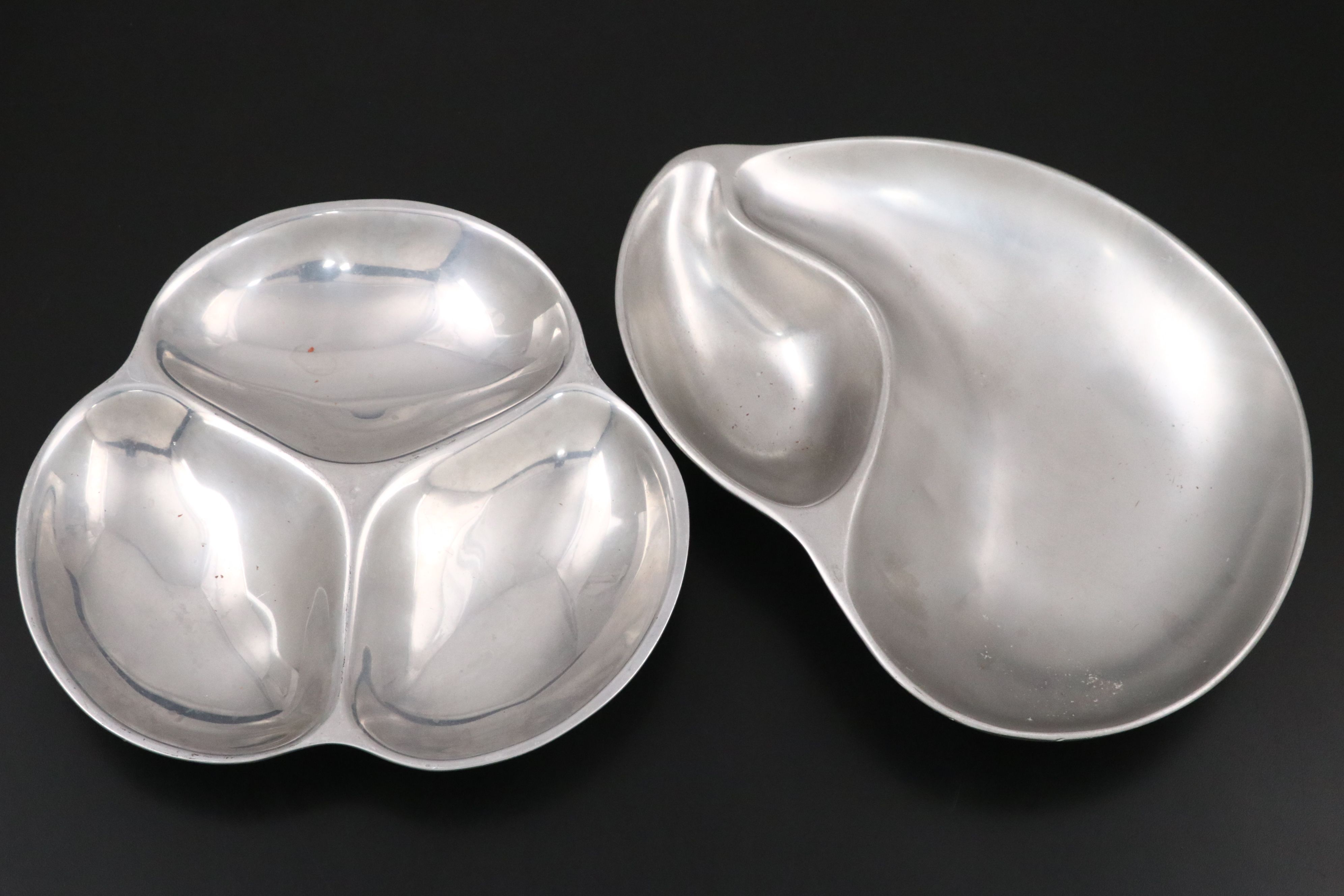 Modern Style Sectioned Metal Serving Bowls, Stone Cutting Board and Serving Dish