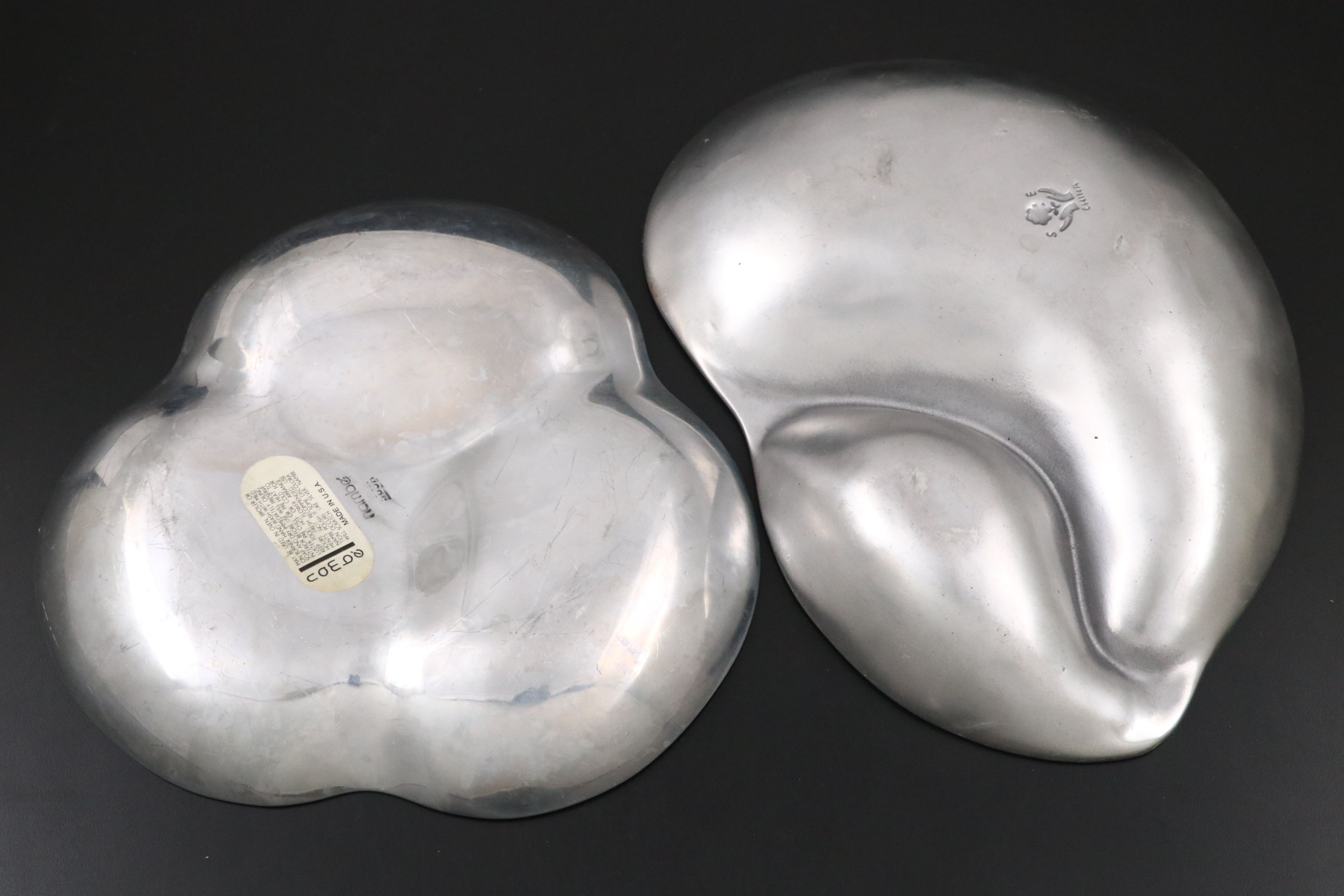 Modern Style Sectioned Metal Serving Bowls, Stone Cutting Board and Serving Dish