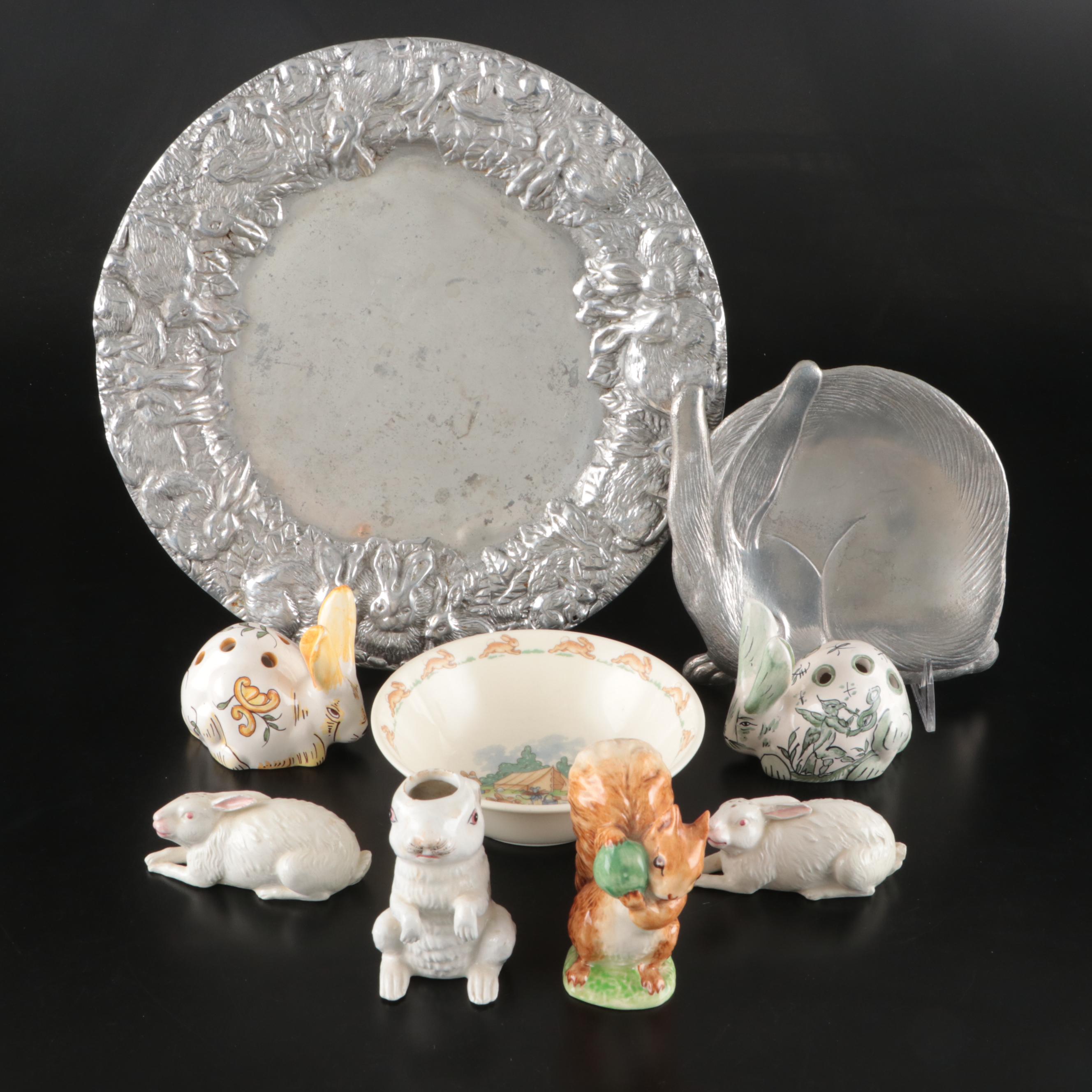 Arthur Court Rabbit Shaped Dish with Other Tableware and Decor