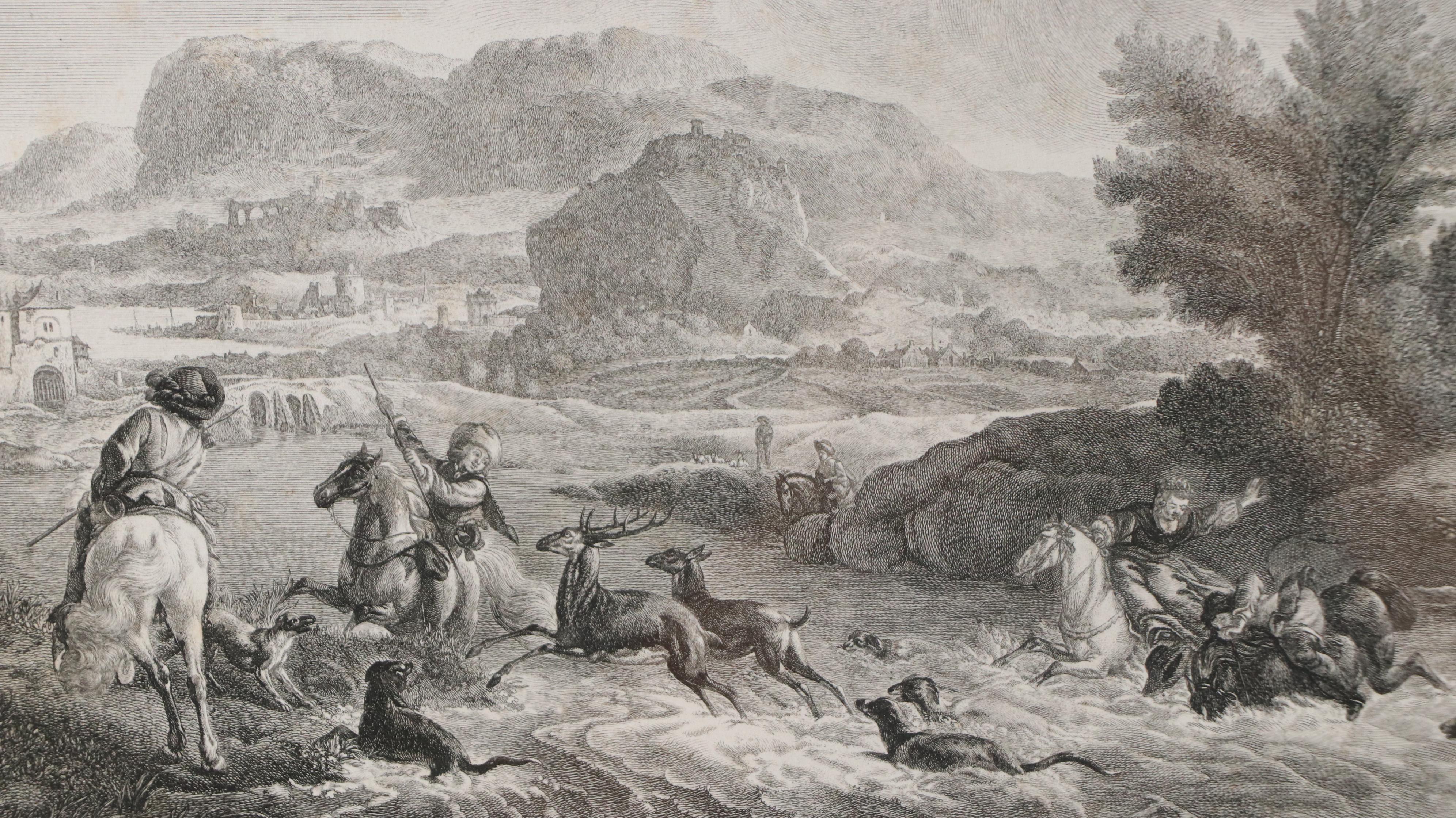 French School Engraving After Philips Wouwerman "L'Accident du Chasseur," 1747