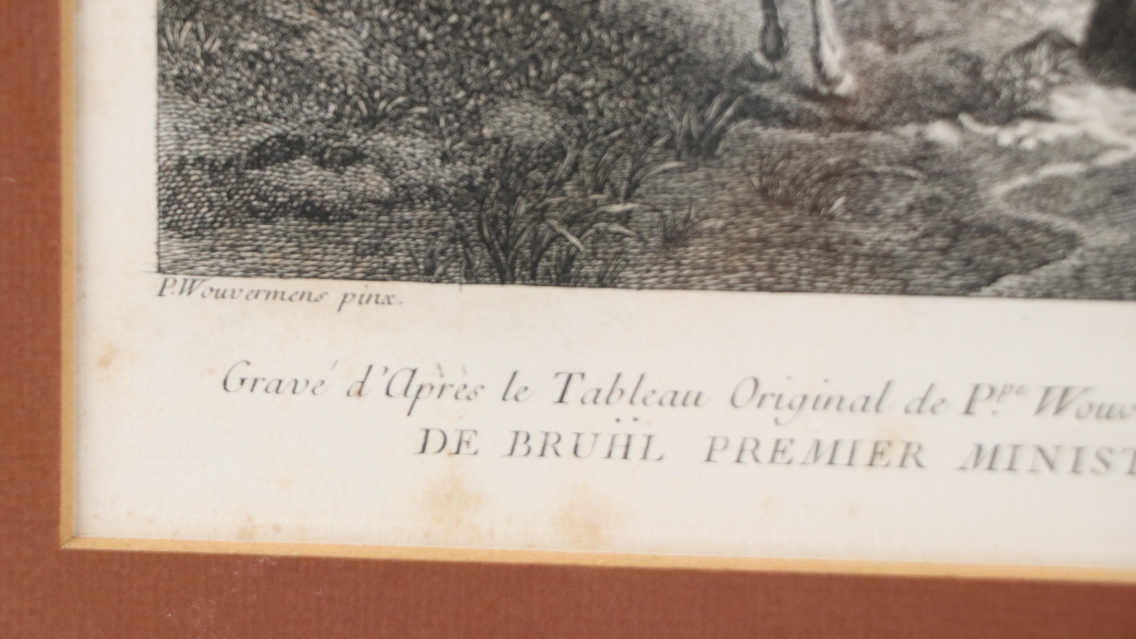 French School Engraving After Philips Wouwerman "L'Accident du Chasseur," 1747
