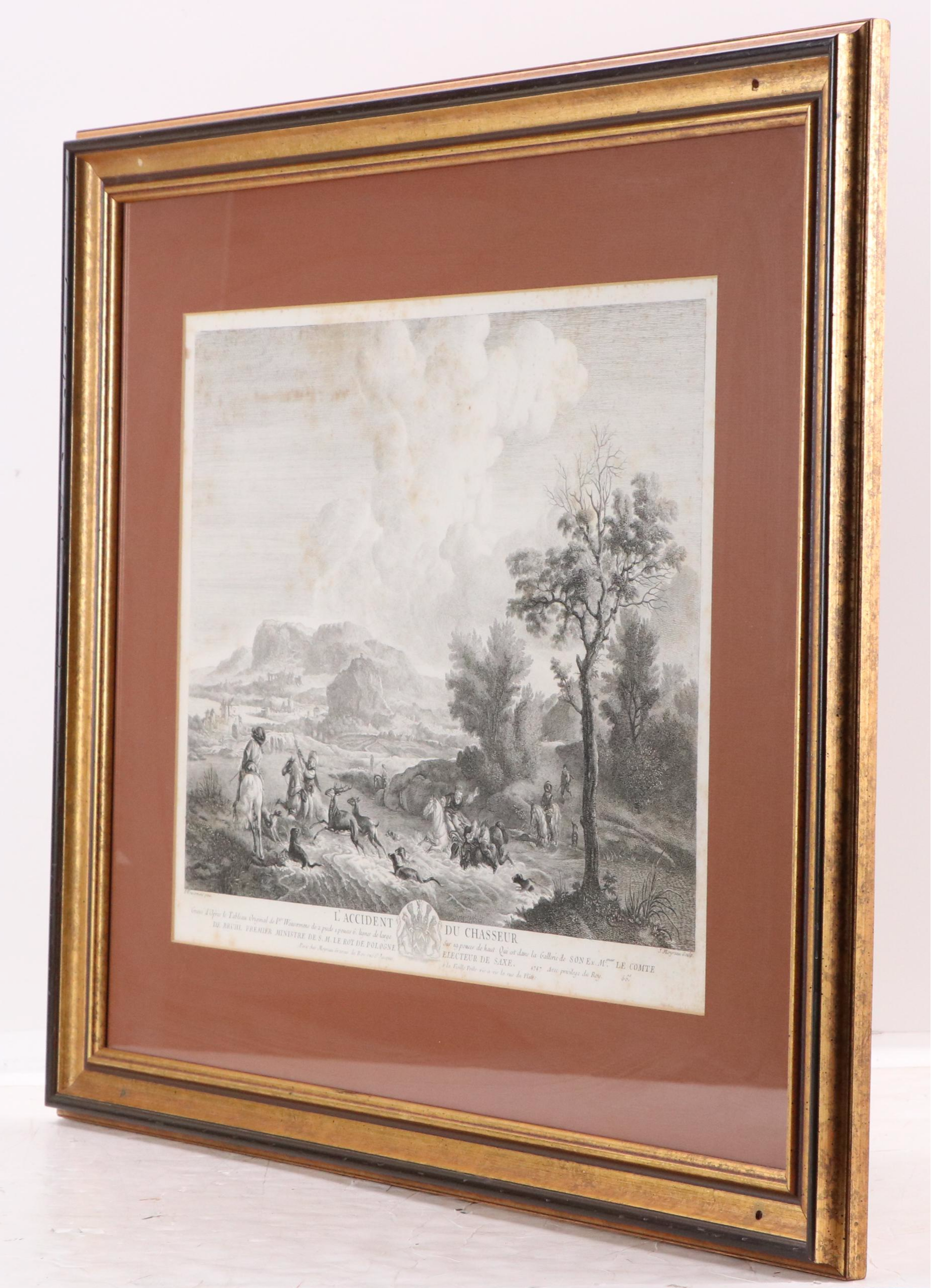 French School Engraving After Philips Wouwerman "L'Accident du Chasseur," 1747