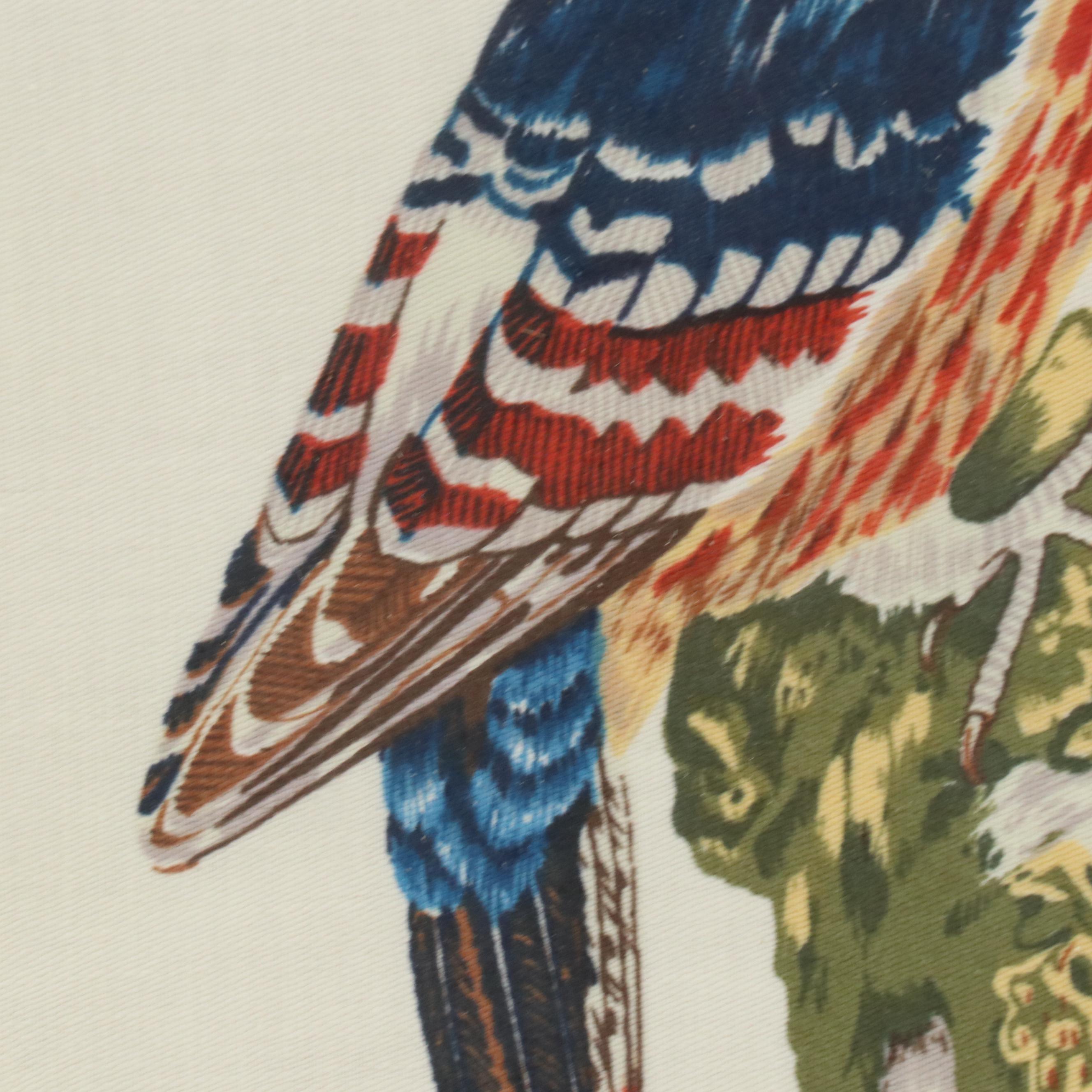 Block-Printed Cotton Textile Depicting Woodpecker